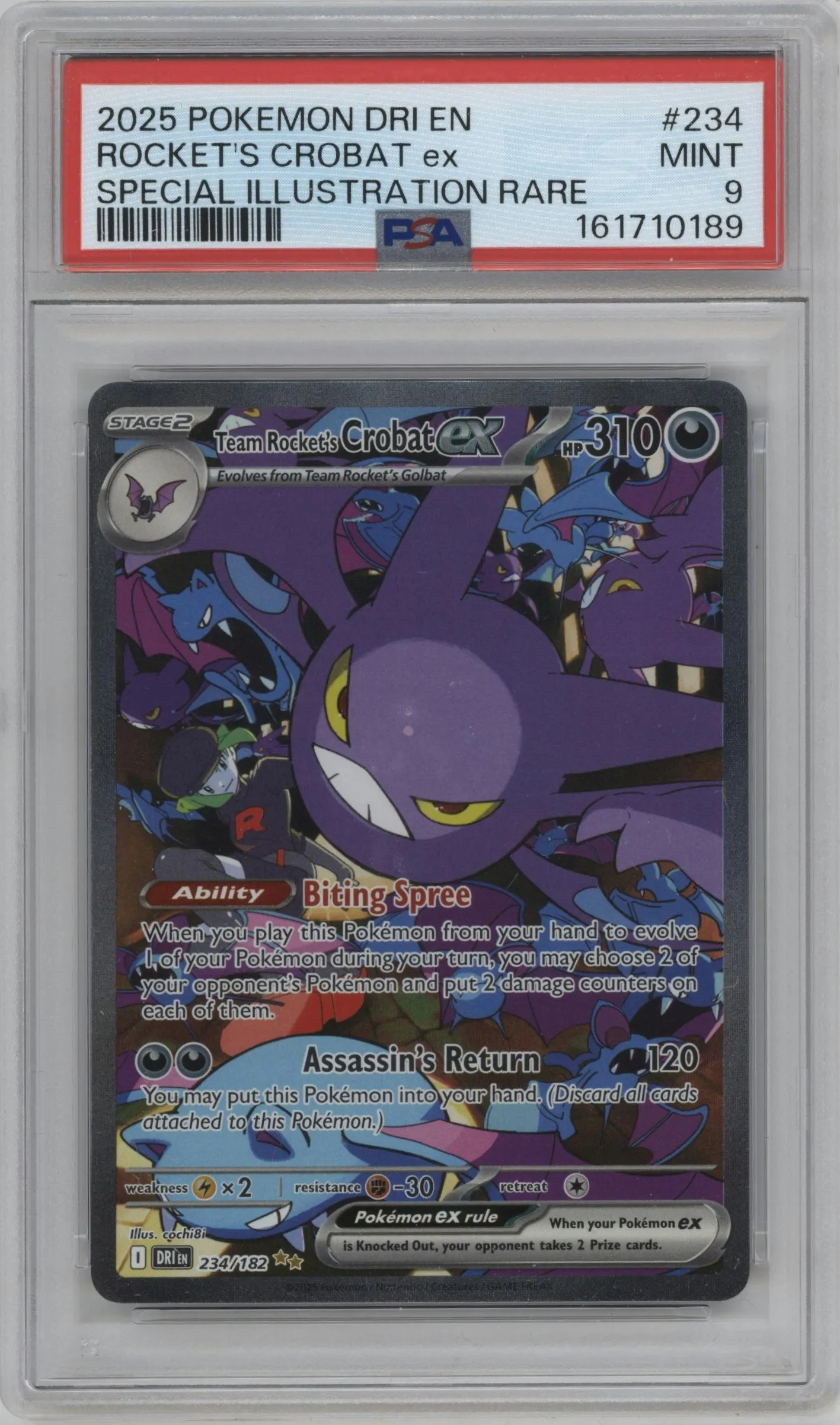2025 Pokemon SV Destined Rivals Team Rocket's Crobat ex #234 PSA 9