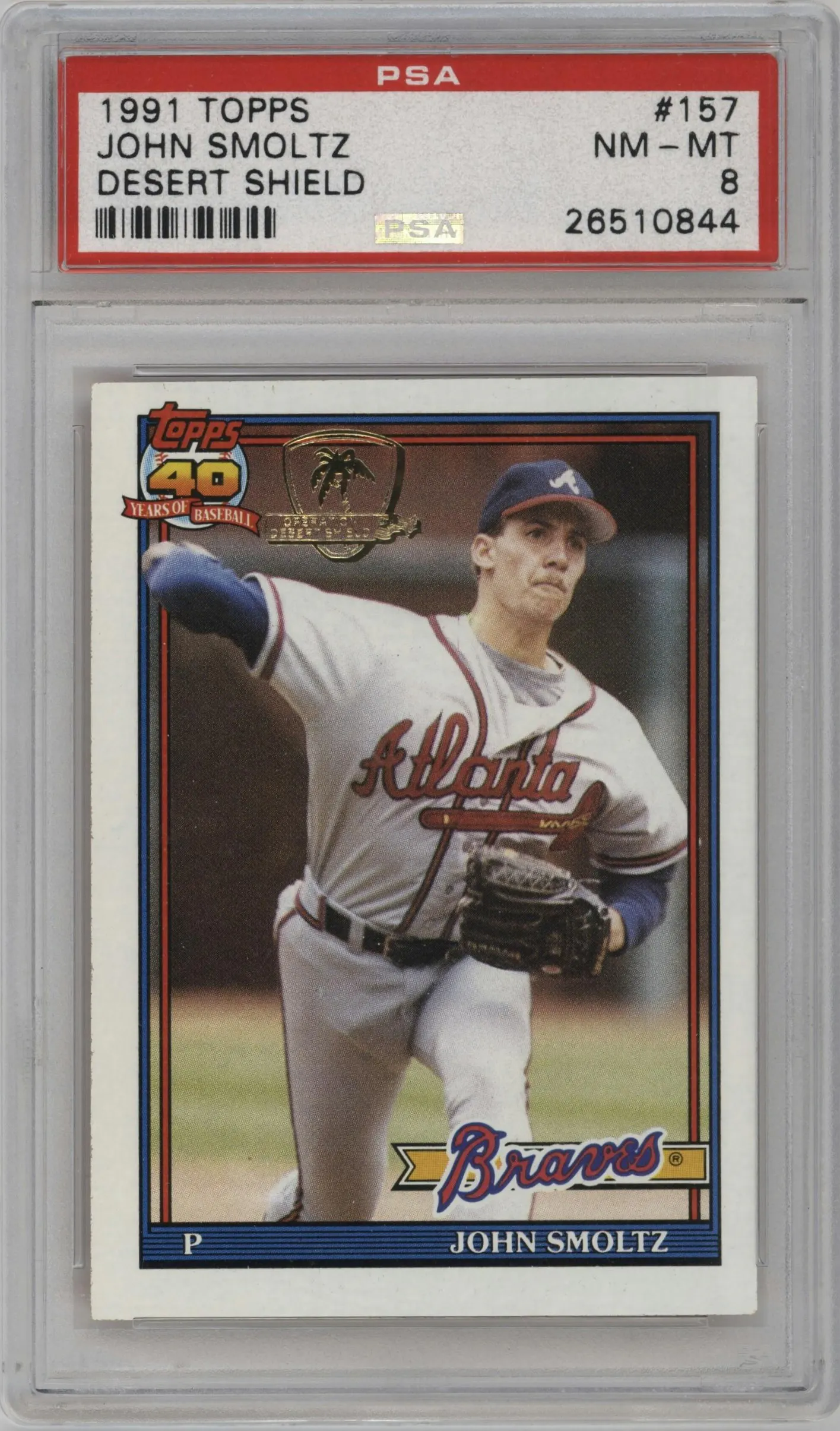 1991 Topps John Smoltz Desert Shield #157 PSA 8