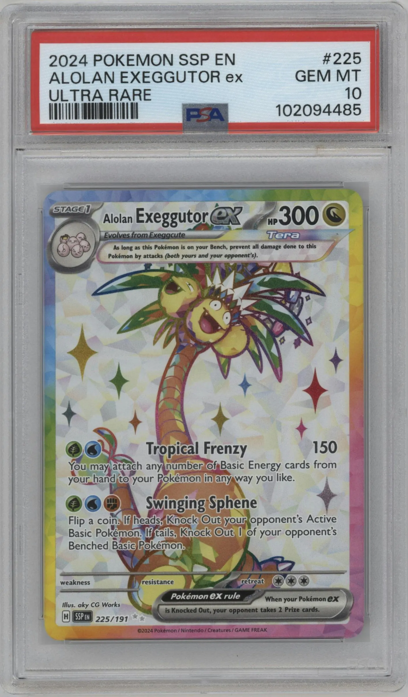 2024 Pokemon SV Surging Sparks Alolan Exeggutor ex #225 PSA 10