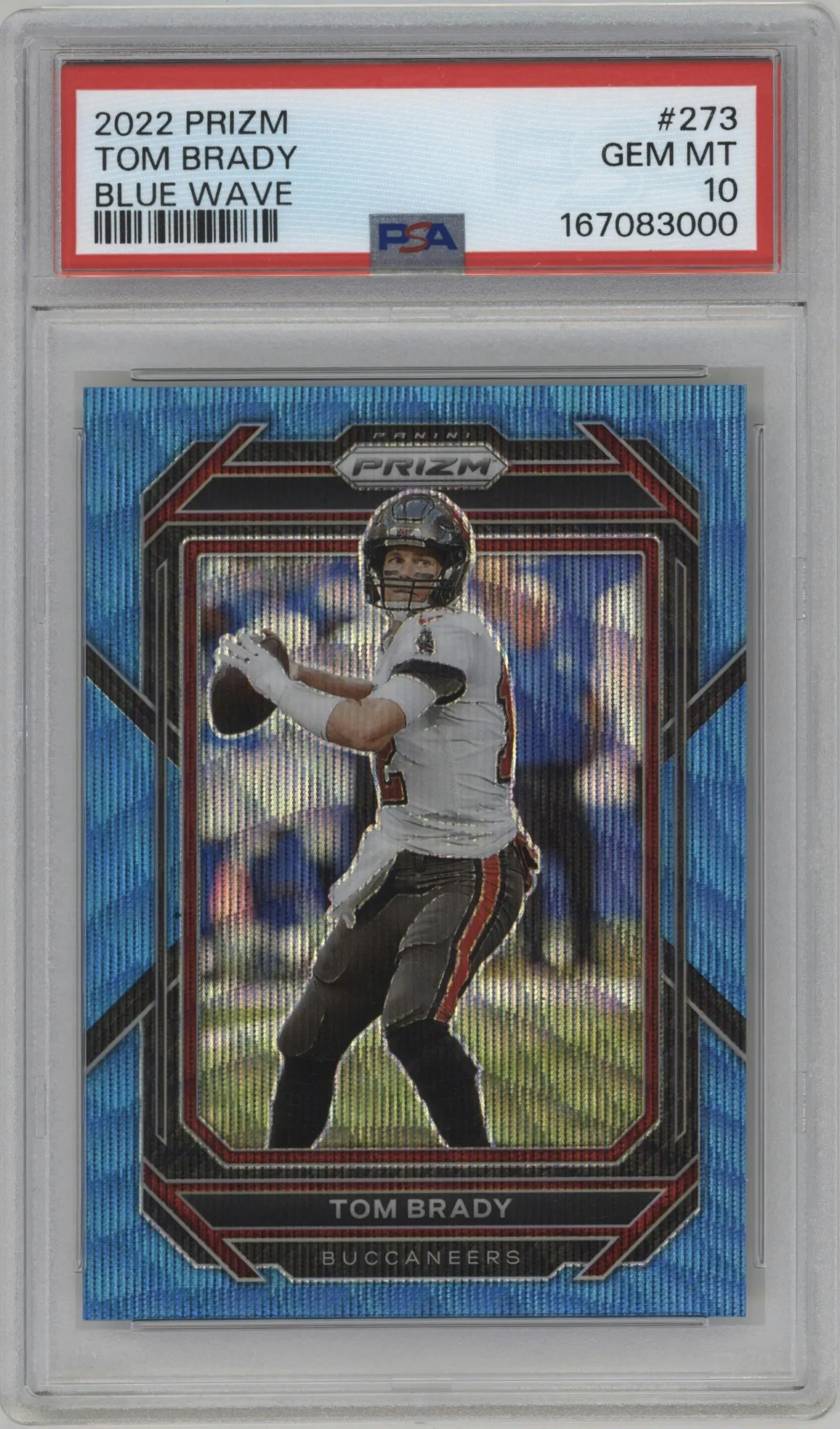 2022 Panini Prizm Tom Brady Blue Wave #273 PSA 10