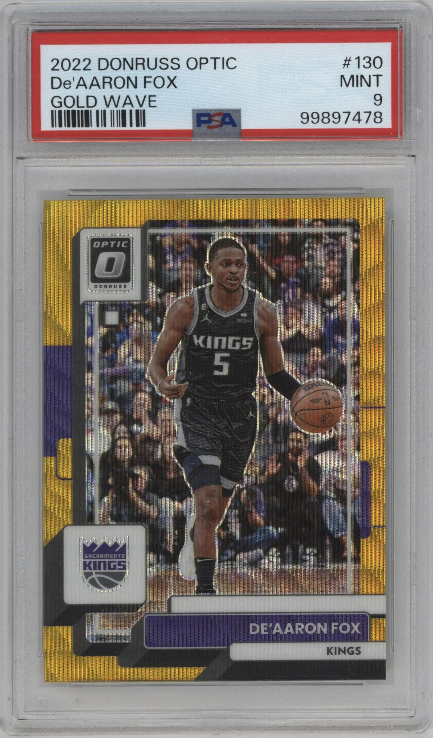 2022 Panini Donruss Optic De'Aaron Fox Gold Wave #130 PSA 9