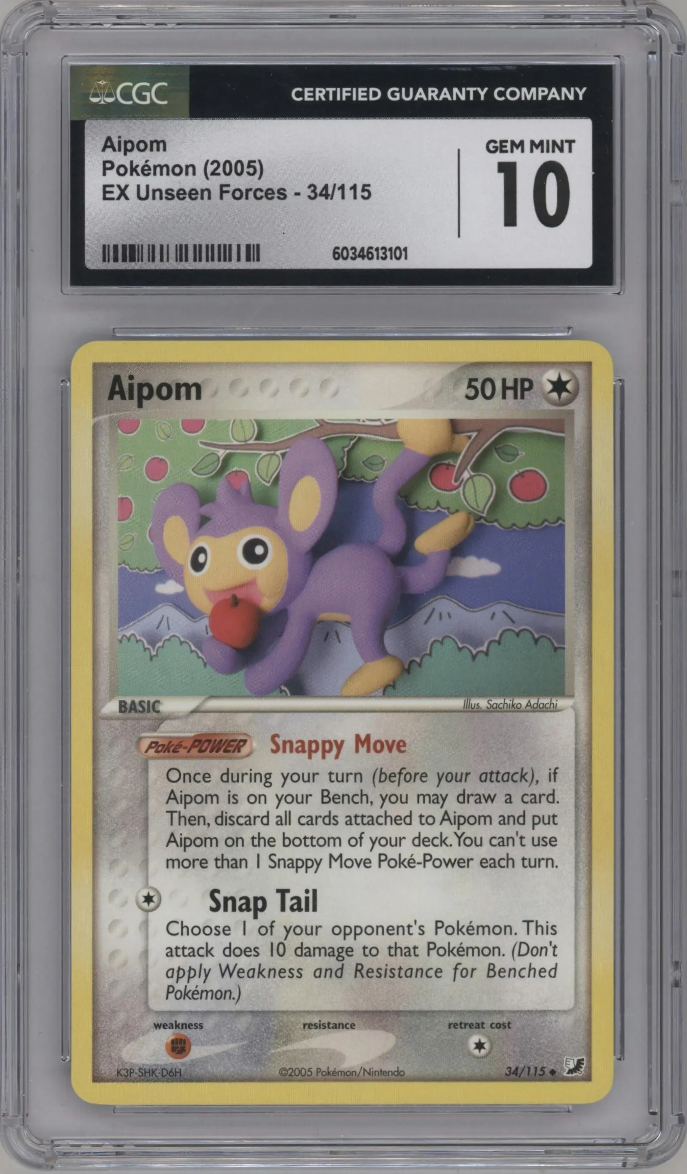 2005 Pokemon EX Unseen Forces Aipom #34 CGC 10