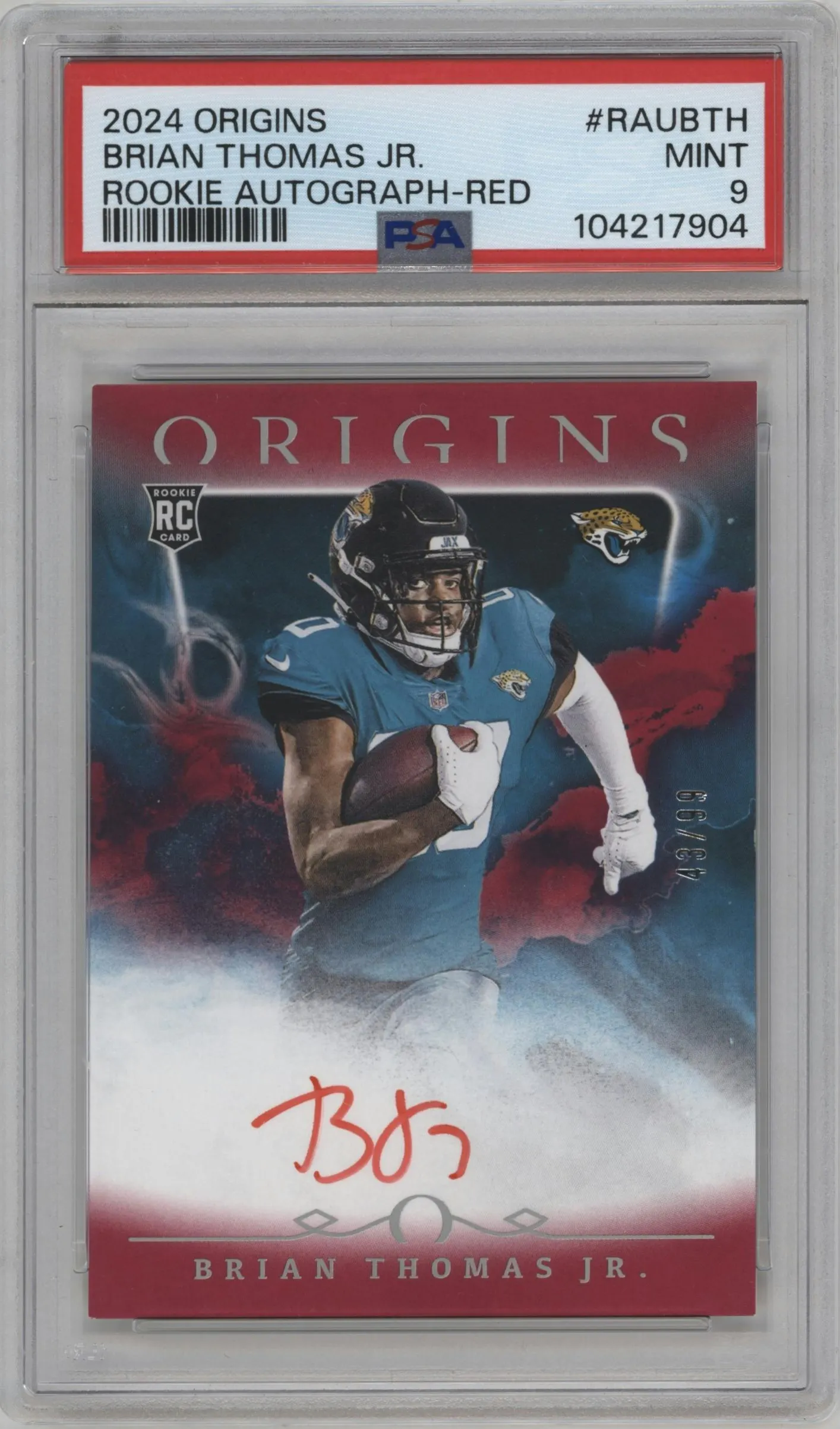 2024 Panini Origins Rke.Auto Brian Thomas Jr. Red #RAU-BTH PSA 9