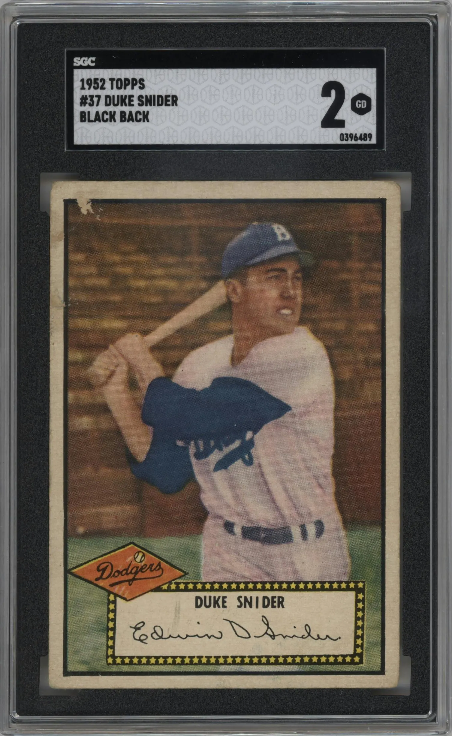 1952 Topps Duke Snider Black Back #37 SGC 2