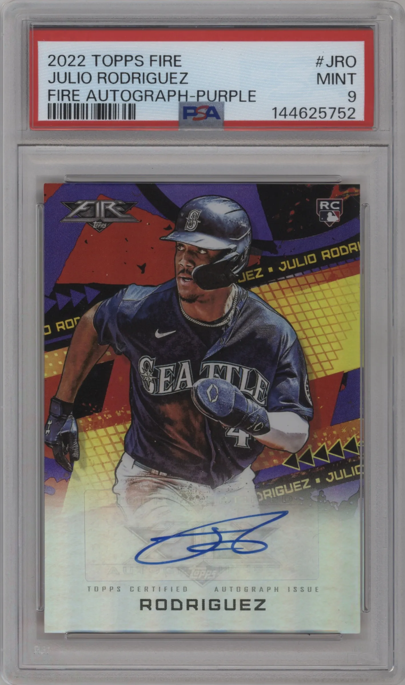 2022 Topps Fire Auto Julio Rodriguez Purple #FA-JRO PSA 9