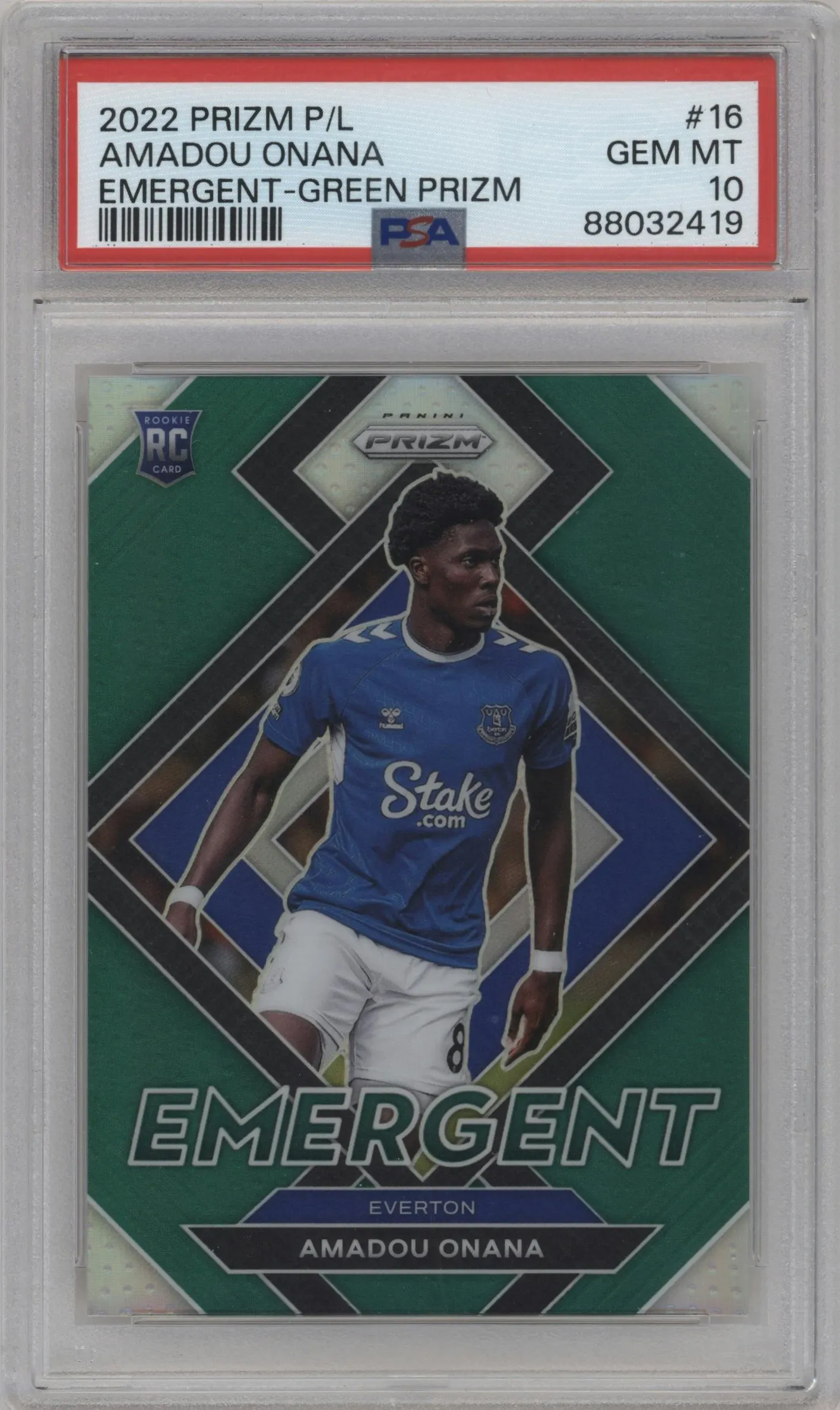 2022 Panini Prizm Premier League Emergent Amadou Onana Green PSA 10