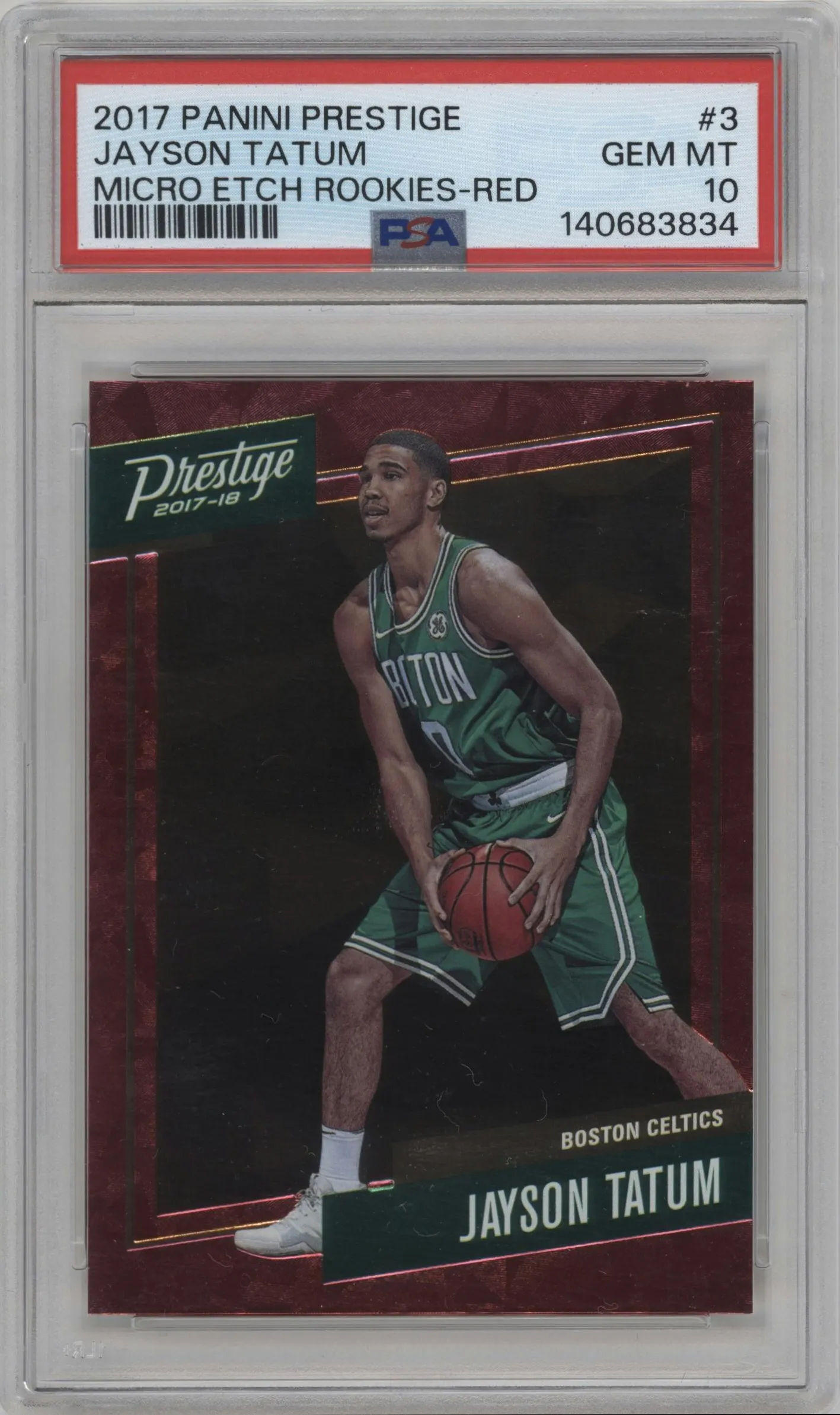 2017 Panini Prestige Micro Etch Rke. Jayson Tatum Red #3 PSA 10