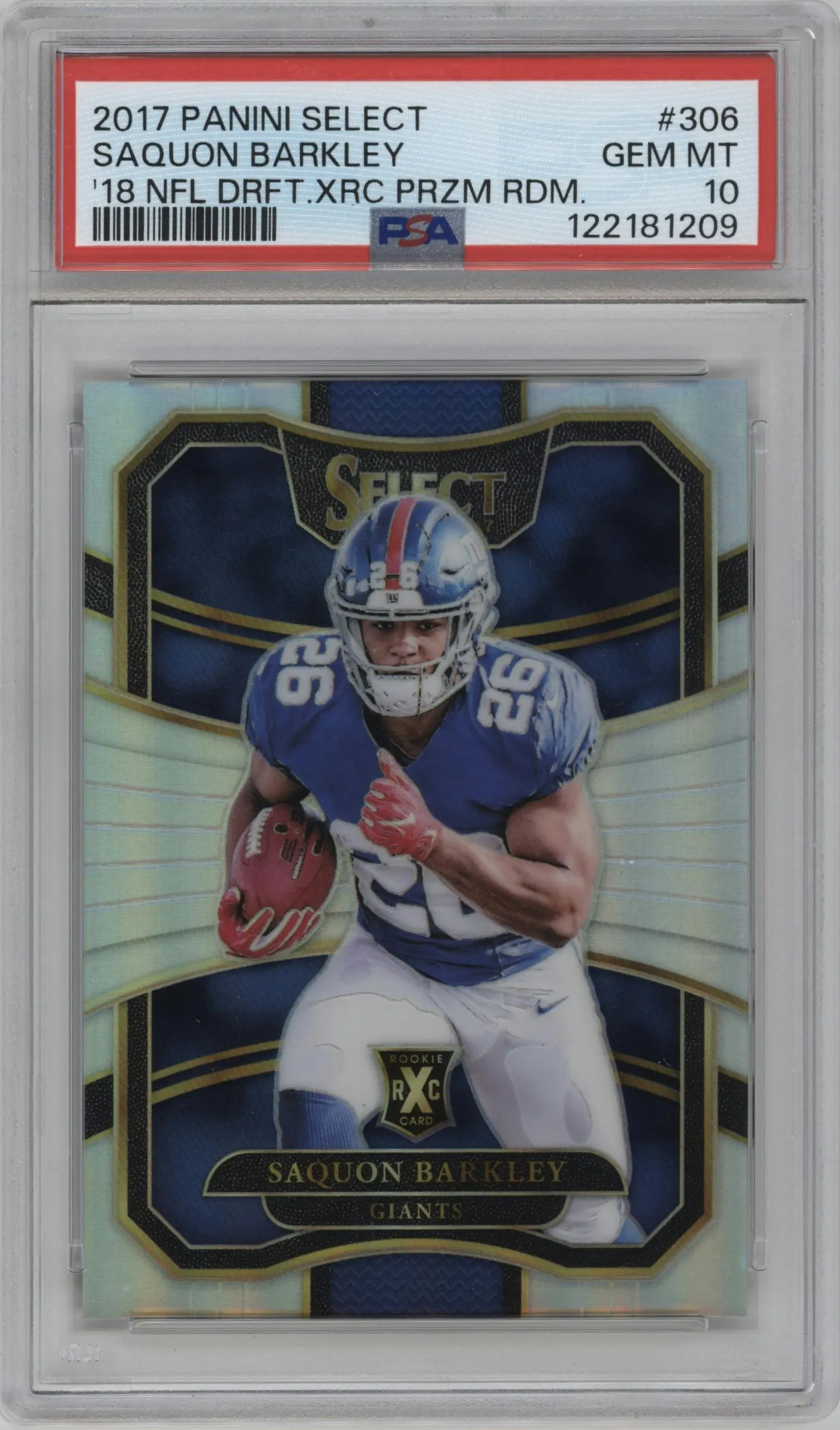 2017 Panini Select 2018 XRC Prizm Rdm. Saquon Barkley PSA 10