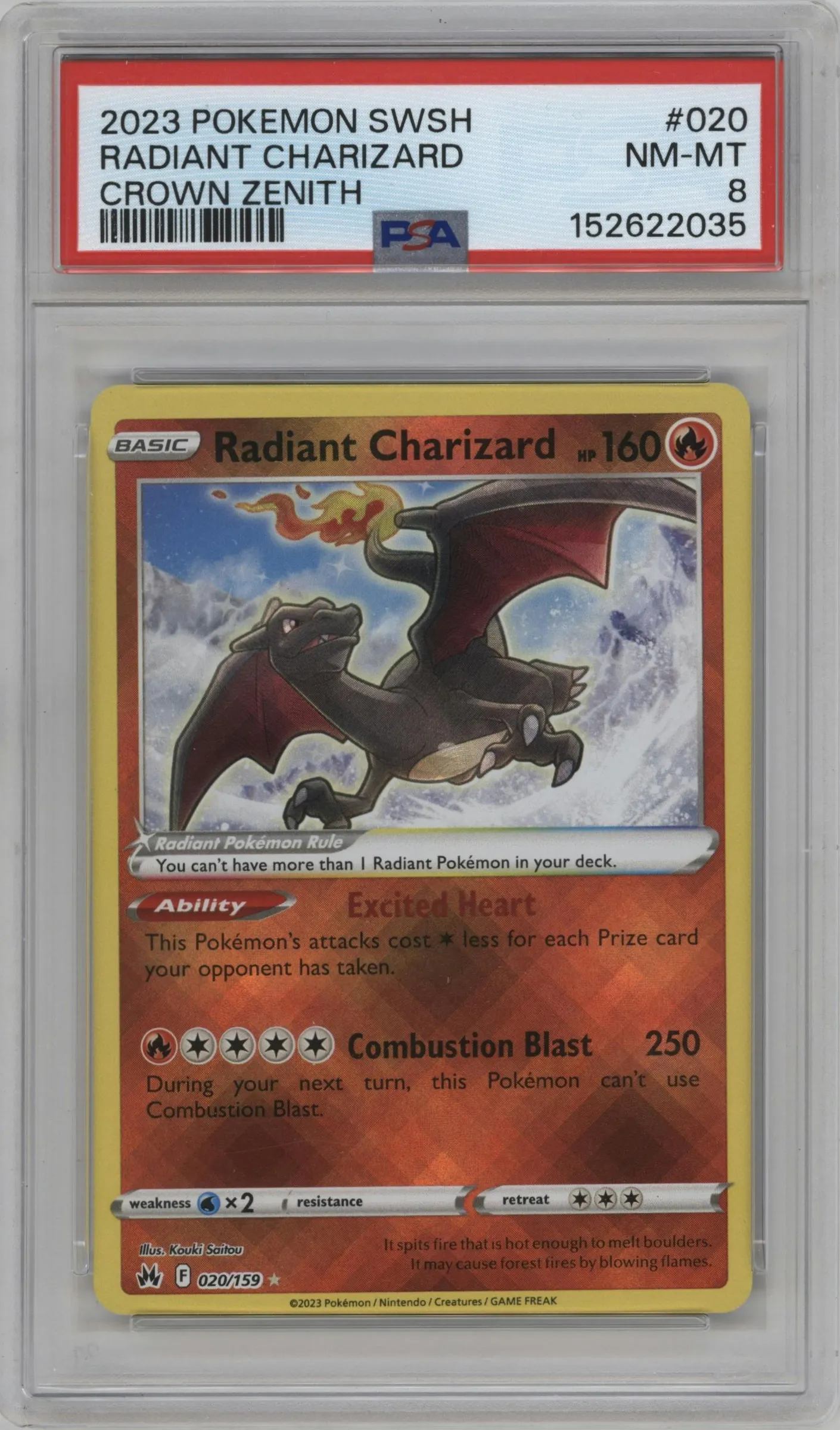 2023 Pokemon SWSH Crown Zenith Radiant Charizard #020 PSA 8