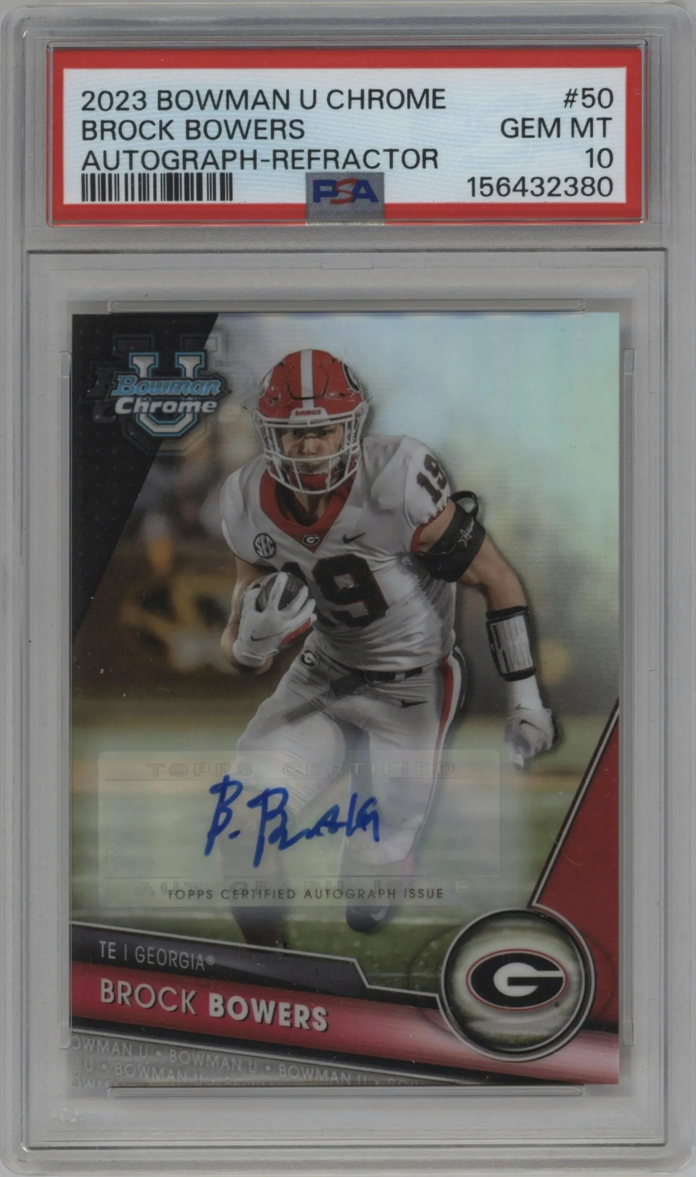 2023 Bowman Chrome University Chr.Pros.Auto Brock Bowers Refractor #50 PSA 10
