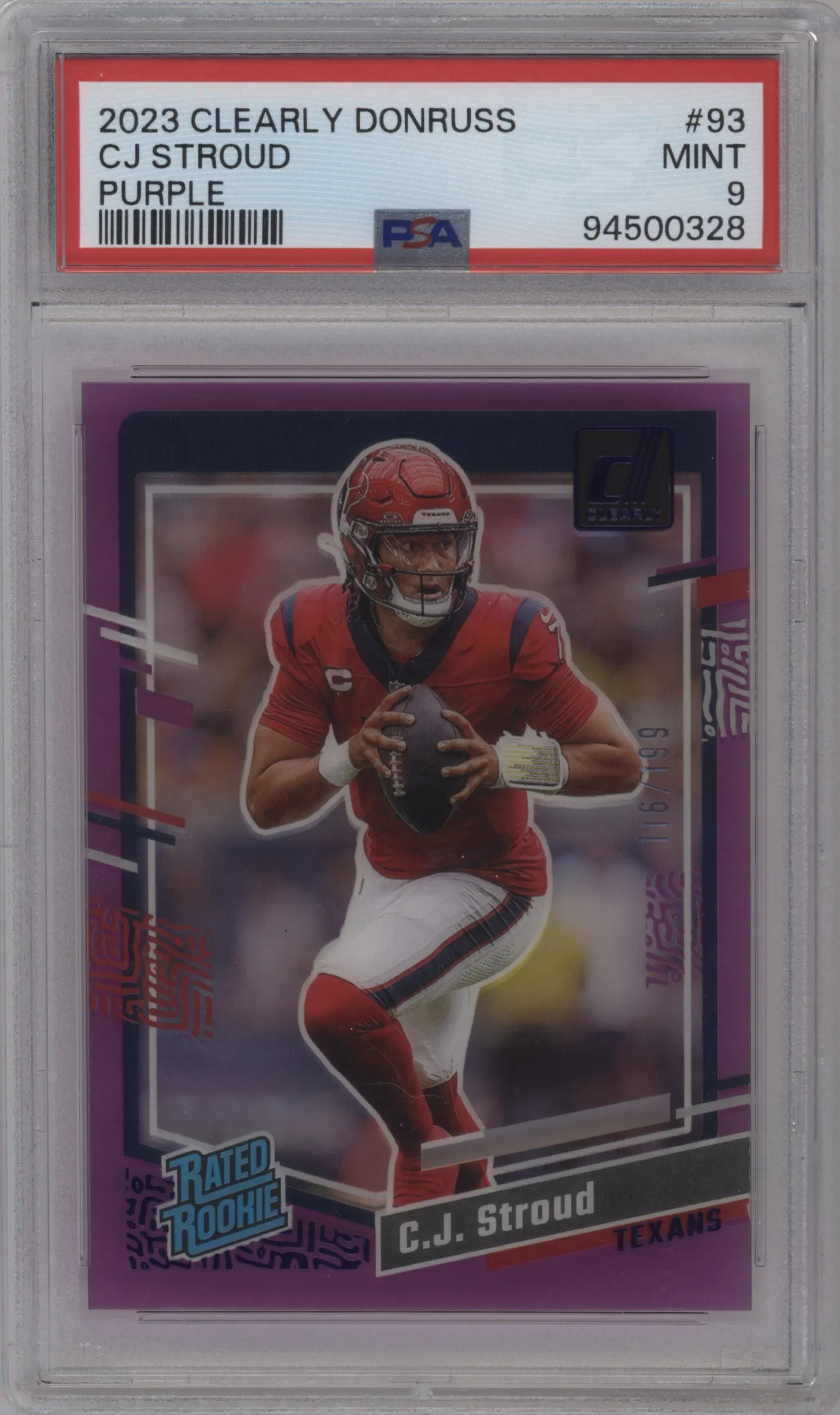 2023 Clearly Donruss Rated Rookie C.J. Stroud Purple PSA 9
