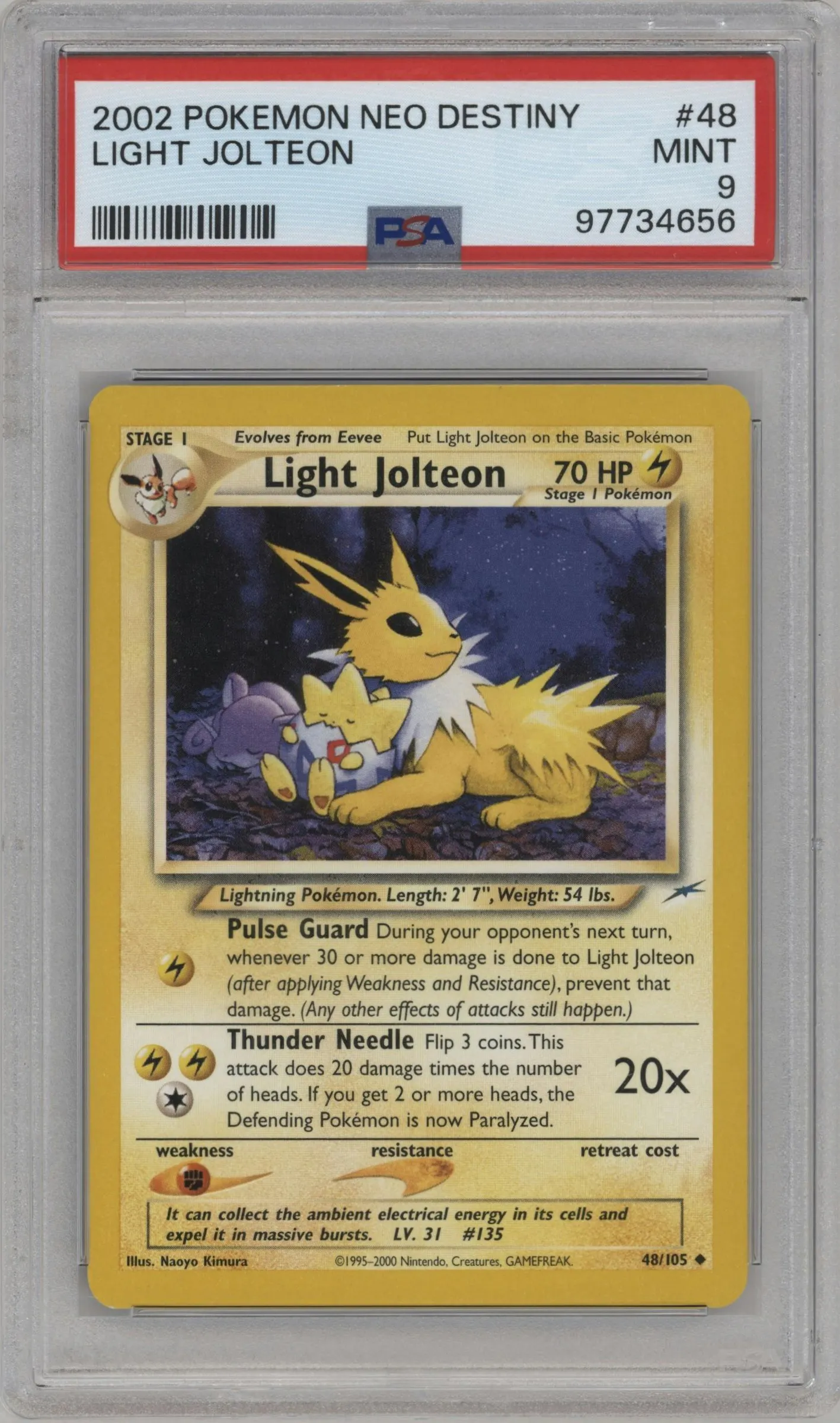 2002 Pokemon Neo Genesis Neo Destiny Light Jolteon #48 PSA 9