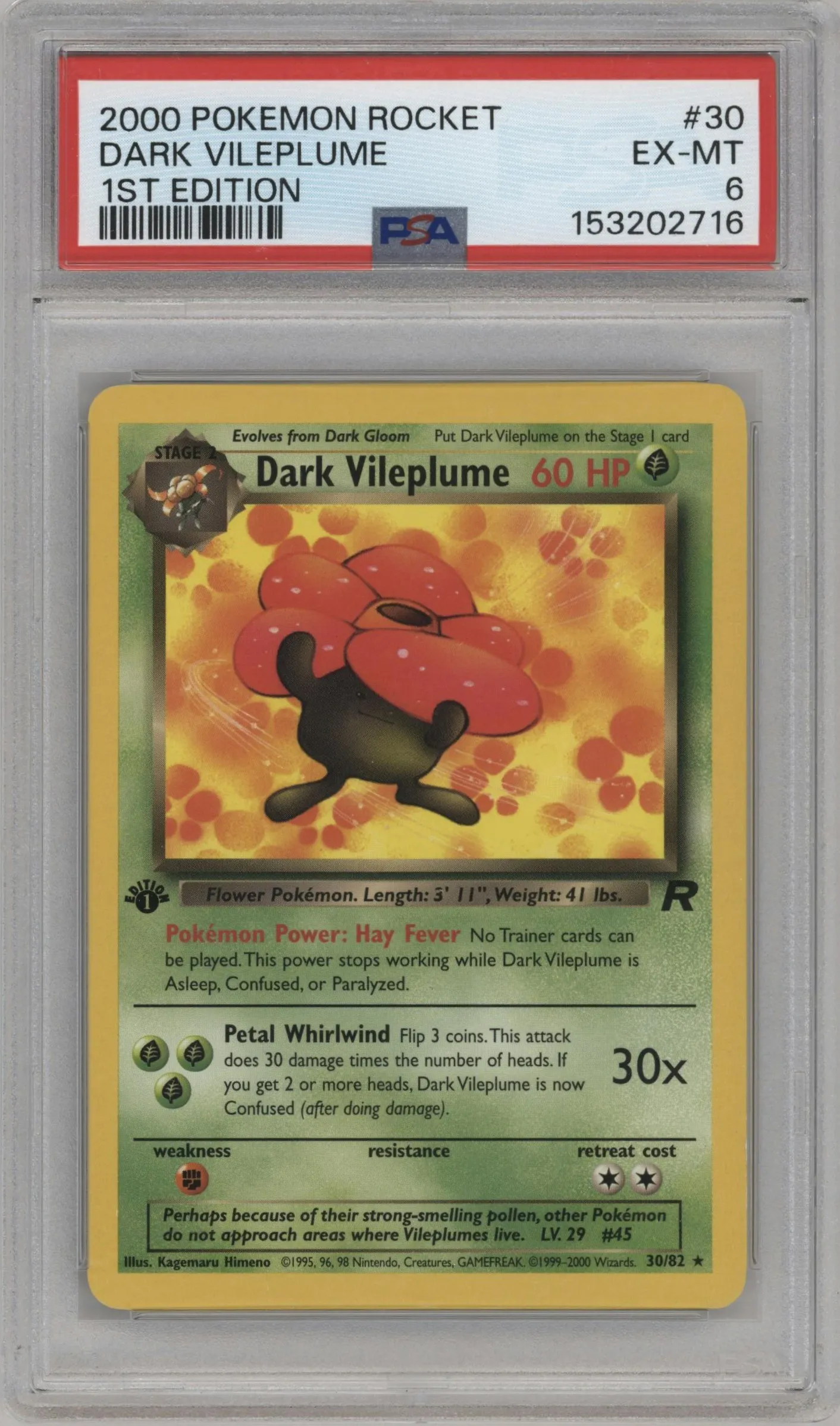 2000 Pokemon Team Rocket Dark Vileplume #30 PSA 6
