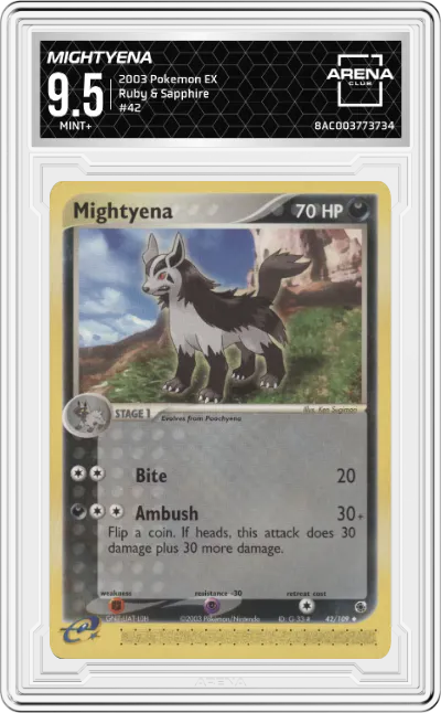 2003 Pokemon EX Ruby & Sapphire Mightyena ARENA CLUB 9.5