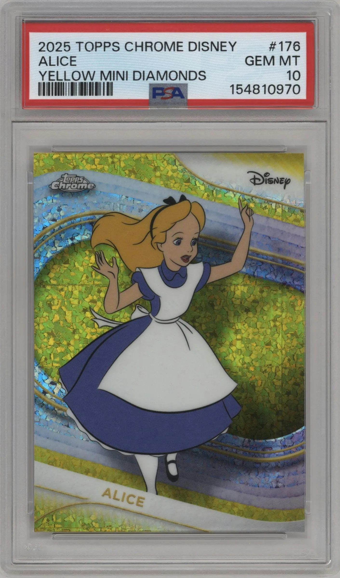 2025 Topps Chrome Disney Alice Yellow Mini-Diamonds #176 PSA 10