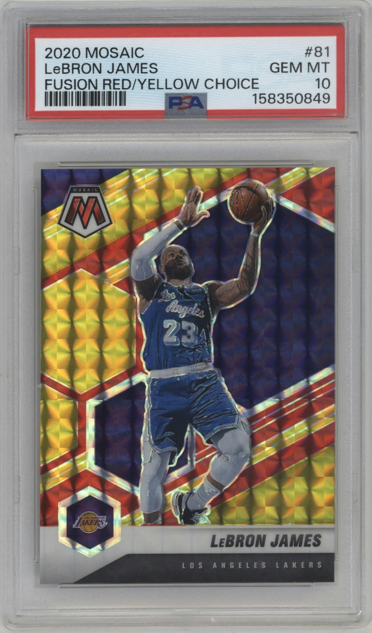 2020 Panini Mosaic LeBron James Choice Fusion Red & Yellow #81 PSA 10