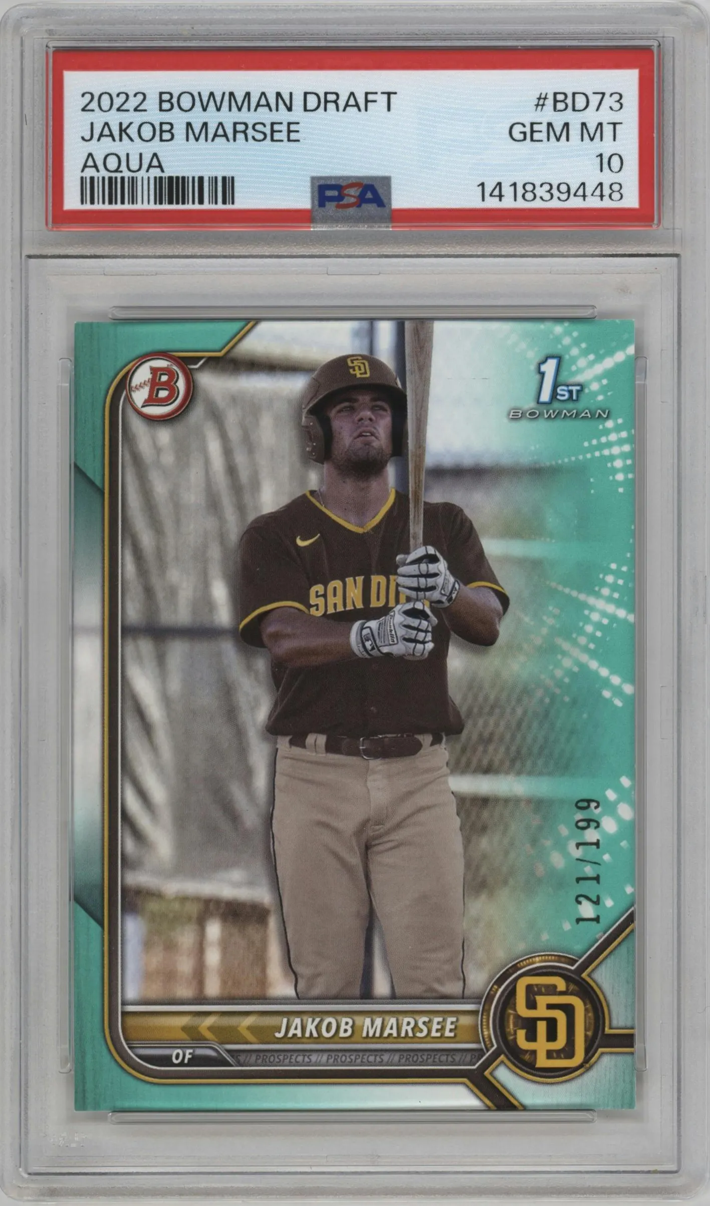 2022 Bowman Draft Jakob Marsee Aqua #BD-73 PSA 10