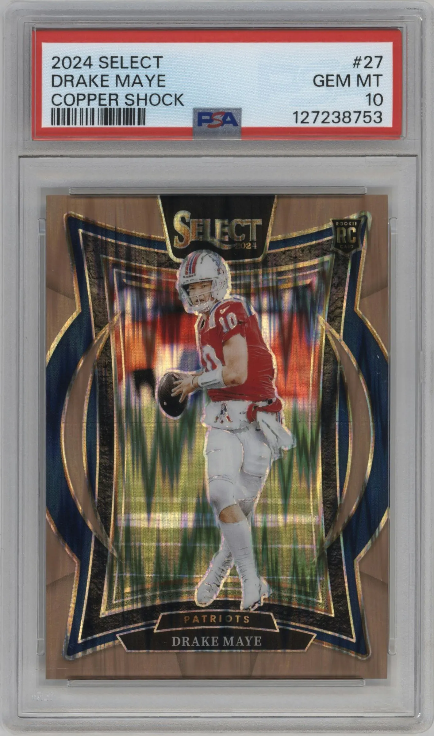 2024 Panini Select Drake Maye Copper Shock Prizm #27 PSA 10