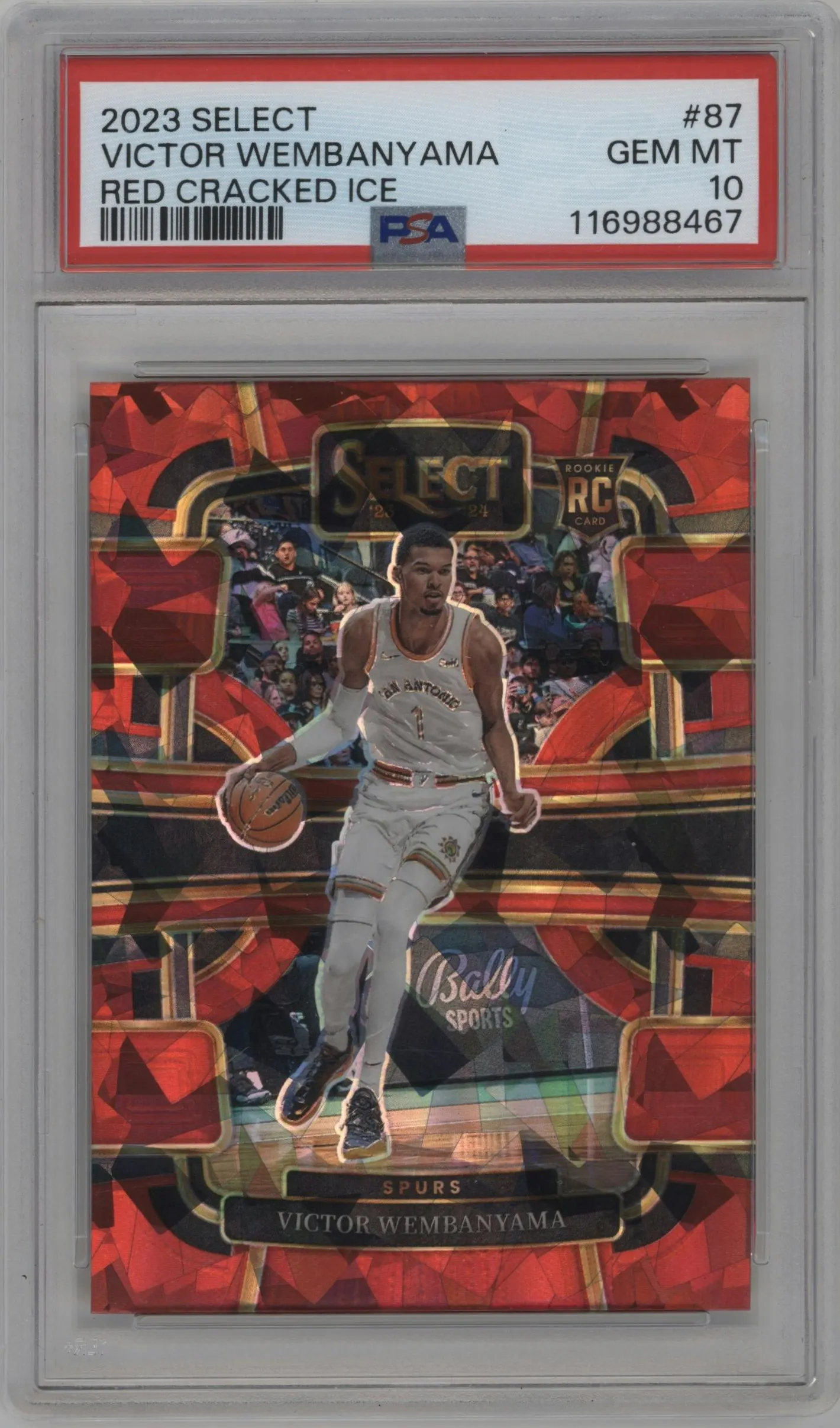 2023 Panini Select Victor Wembanyama Red Cracked Ice #87 PSA 10