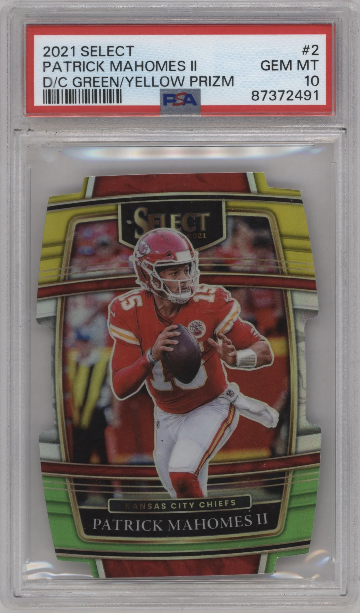 2021 Panini Select Patrick Mahomes II Die-Cut Green/Yellow PSA 10