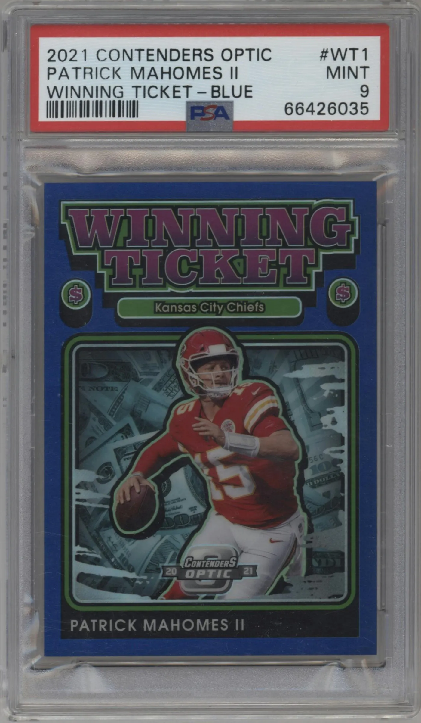 2021 Panini Contenders Optic Winning Ticket Patrick Mahomes II Blue #WT1 PSA 9
