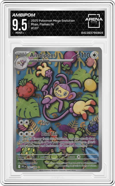 2025 Pokemon Mega Evolution Phan. Flames Ambipom #107 ARENA CLUB 9.5