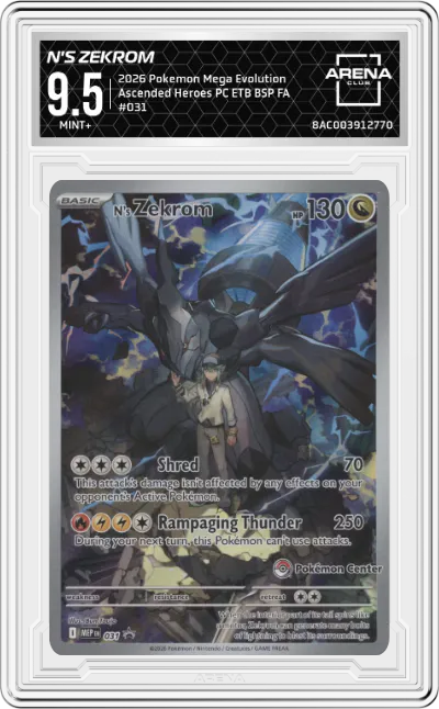 2026 Pokemon Mega Evolution N's Zekrom Ascended Heroes Pokemon Center Elite Trainer Box #031 ARENA CLUB 9.5