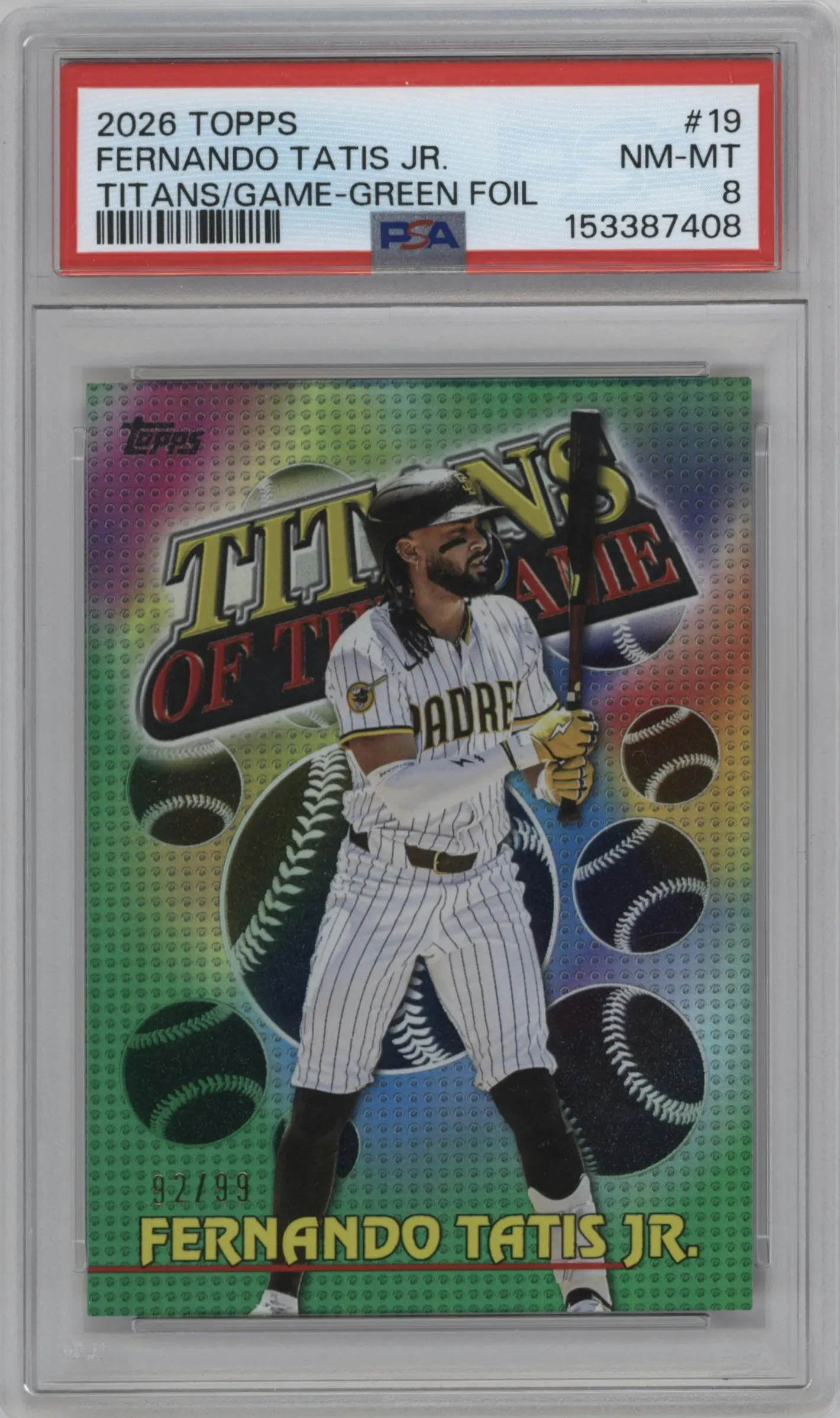 2026 Topps Titans of the Game Fernando Tatis Jr. Green Foil #TOG-19 PSA 8