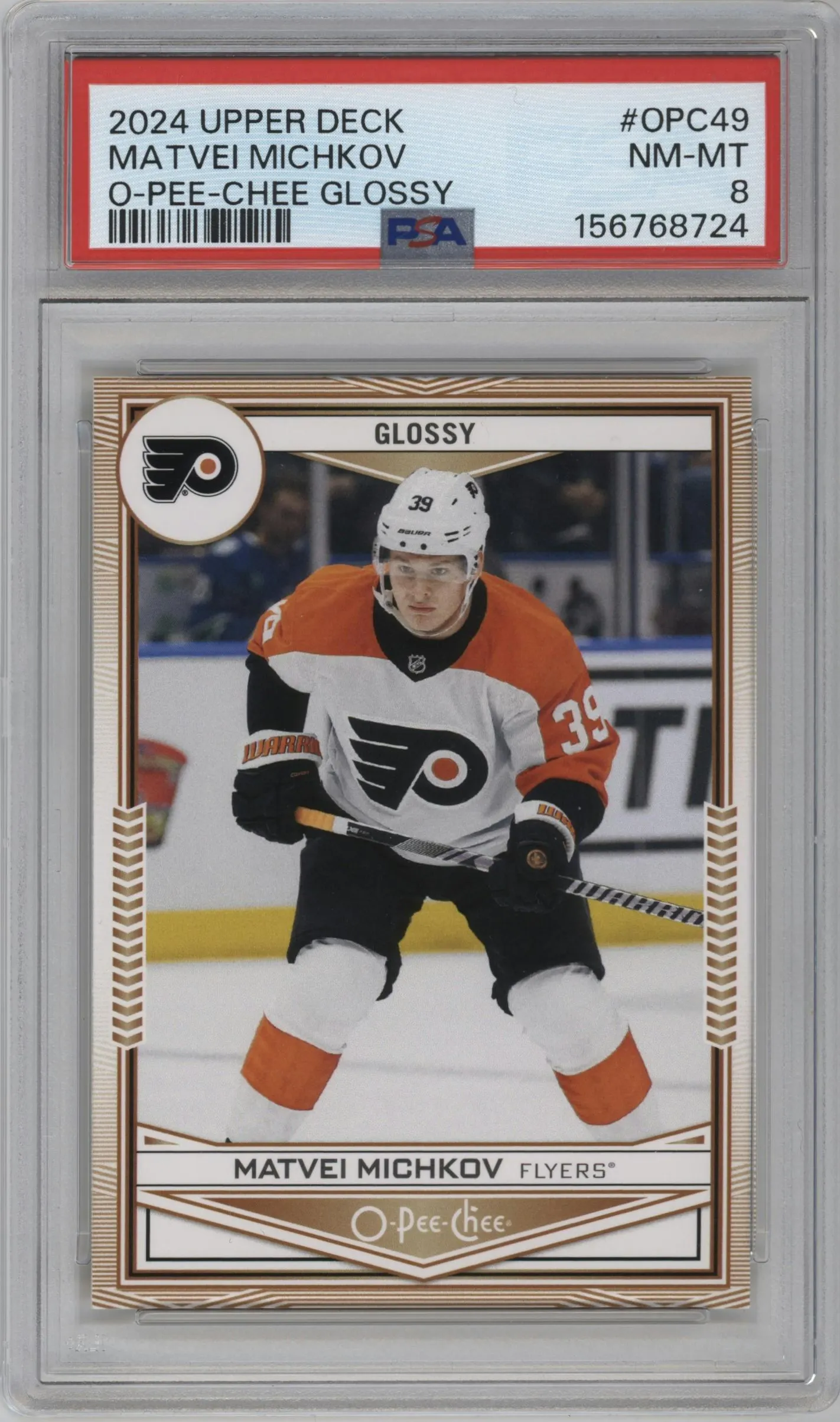 2024 Upper Deck Series 2 O-Pee-Chee Glossy Matvei Michkov #OPC-49 PSA 8