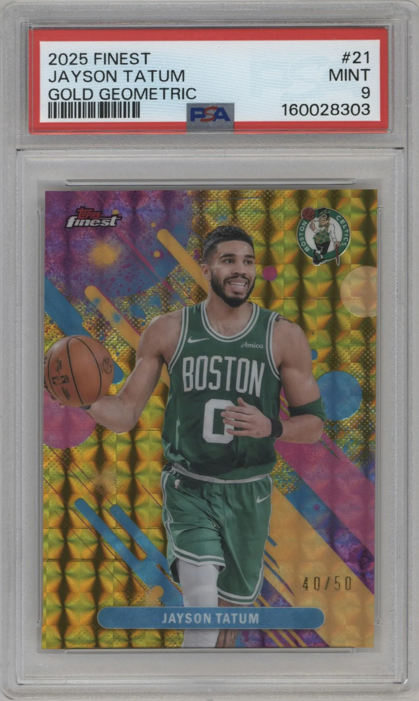 2025 Finest Jayson Tatum Gold Geometric Refractor #21 PSA 9