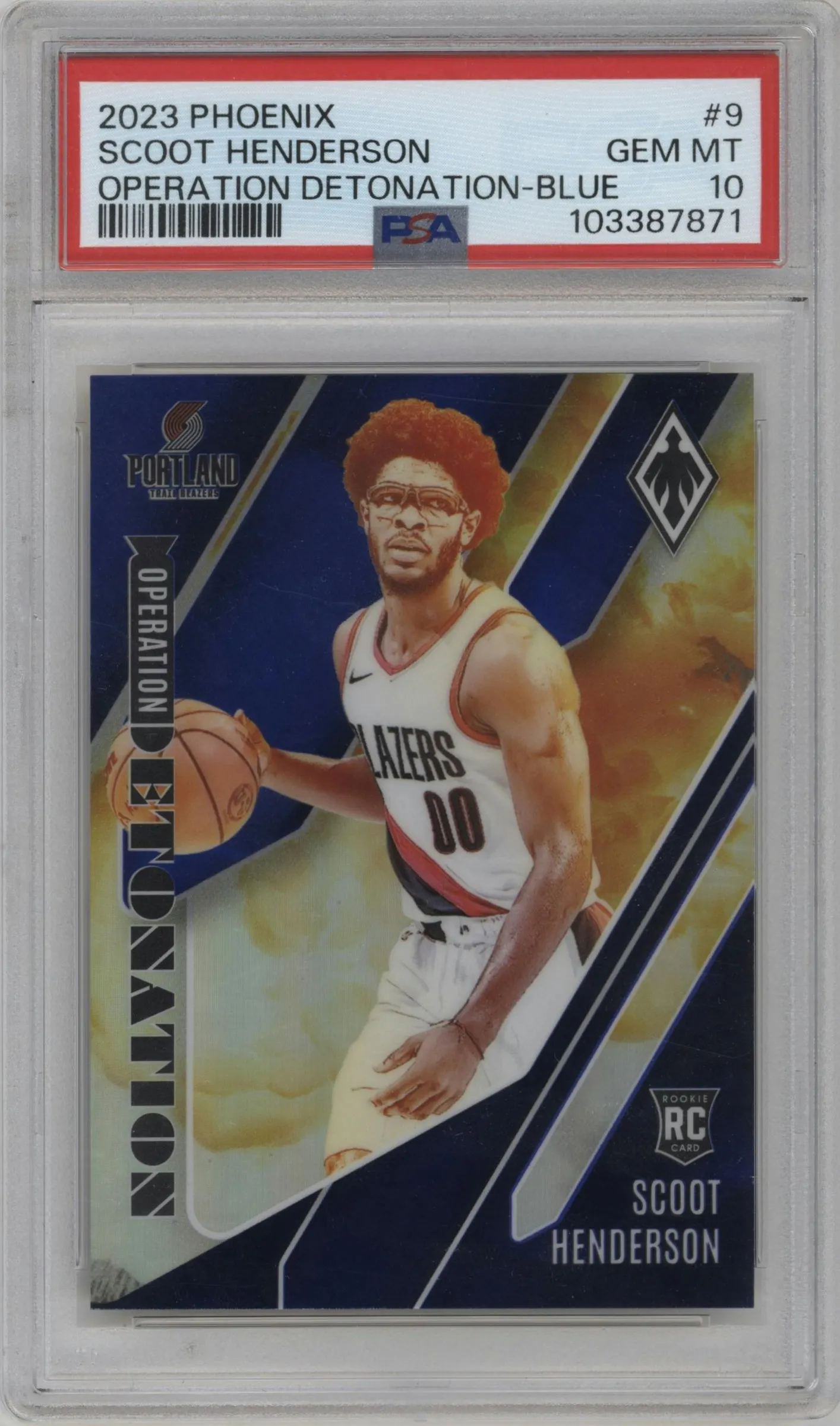 2023 Panini Phoenix Oprtn.Detonation Scoot Henderson Blue #9 PSA 10