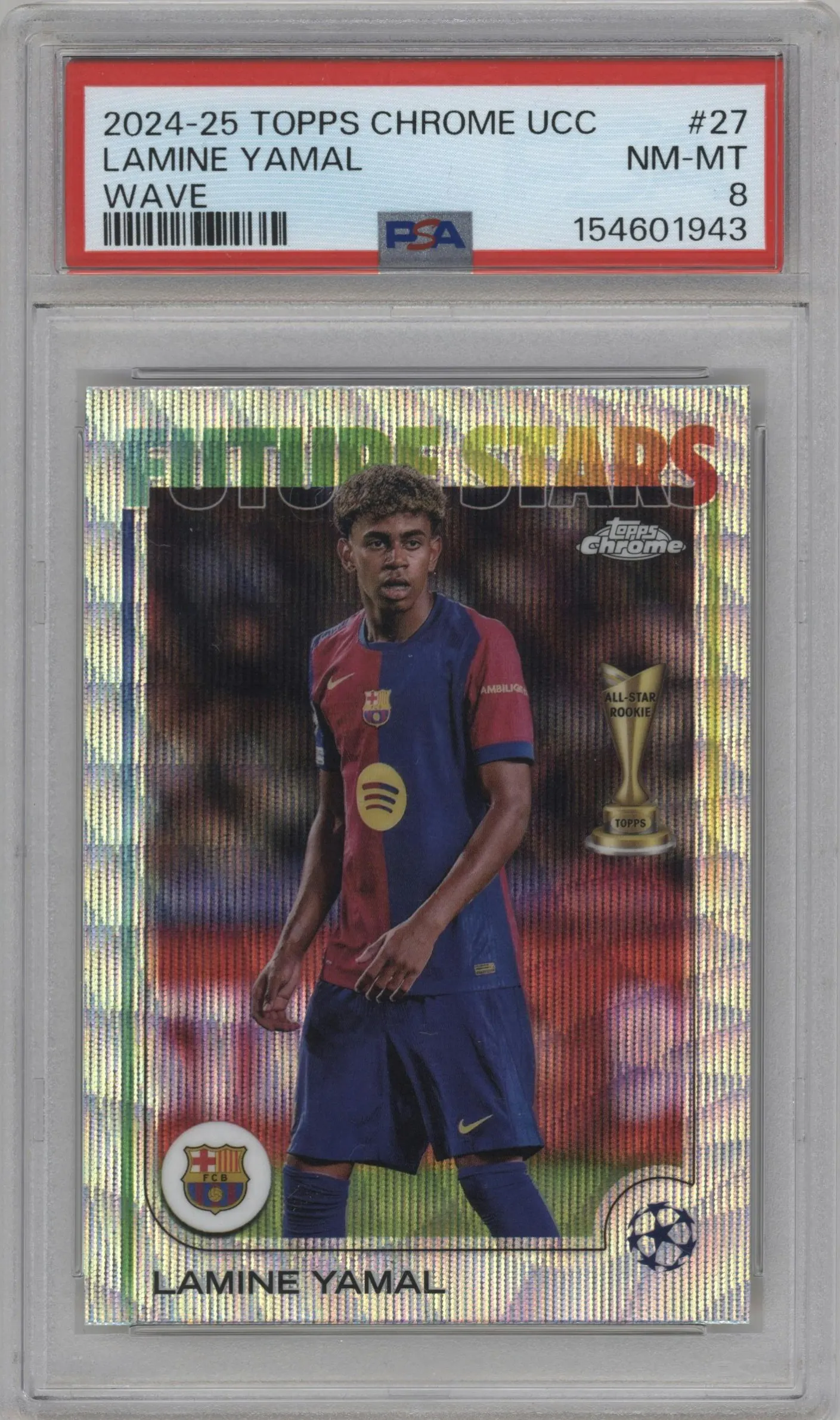 2024 Topps Chrome UEFA Club Competitions Lamine Yamal Wave Refractor #27 PSA 8