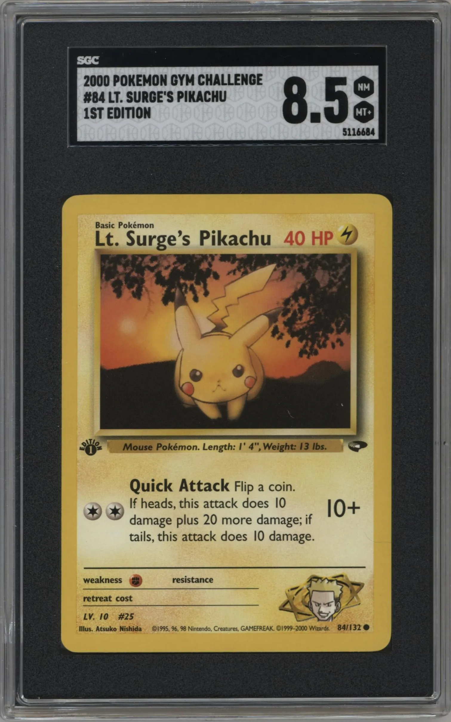 2000 Pokemon GH Gym Challenge Lt. Surge's Pikachu #84 SGC 8.5
