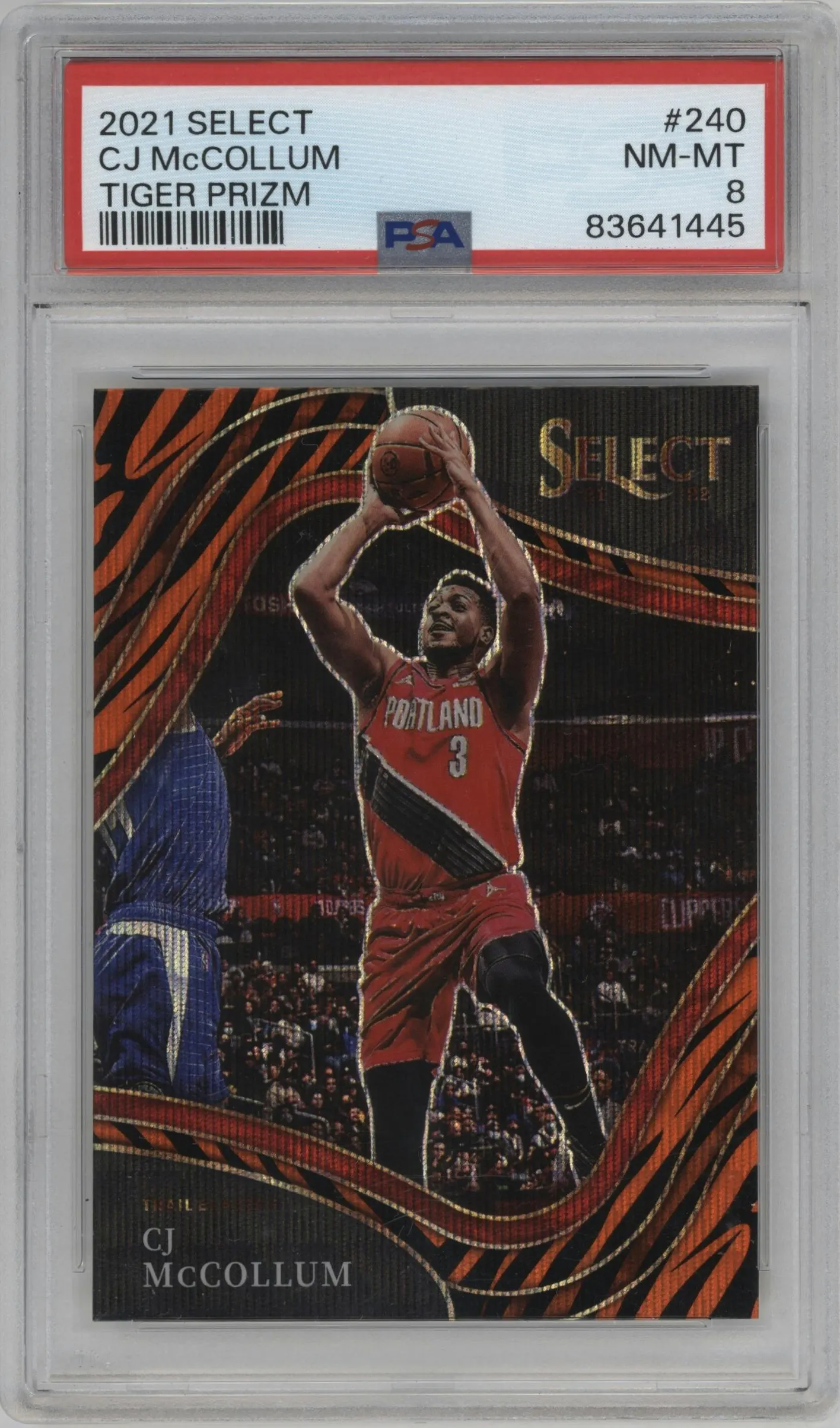 2021 Panini Select Courtside CJ McCollum Tiger PSA 8