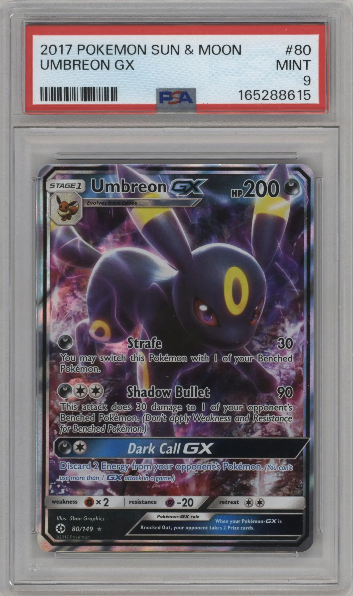 2017 Pokemon S&M Umbreon GX #80 PSA 9