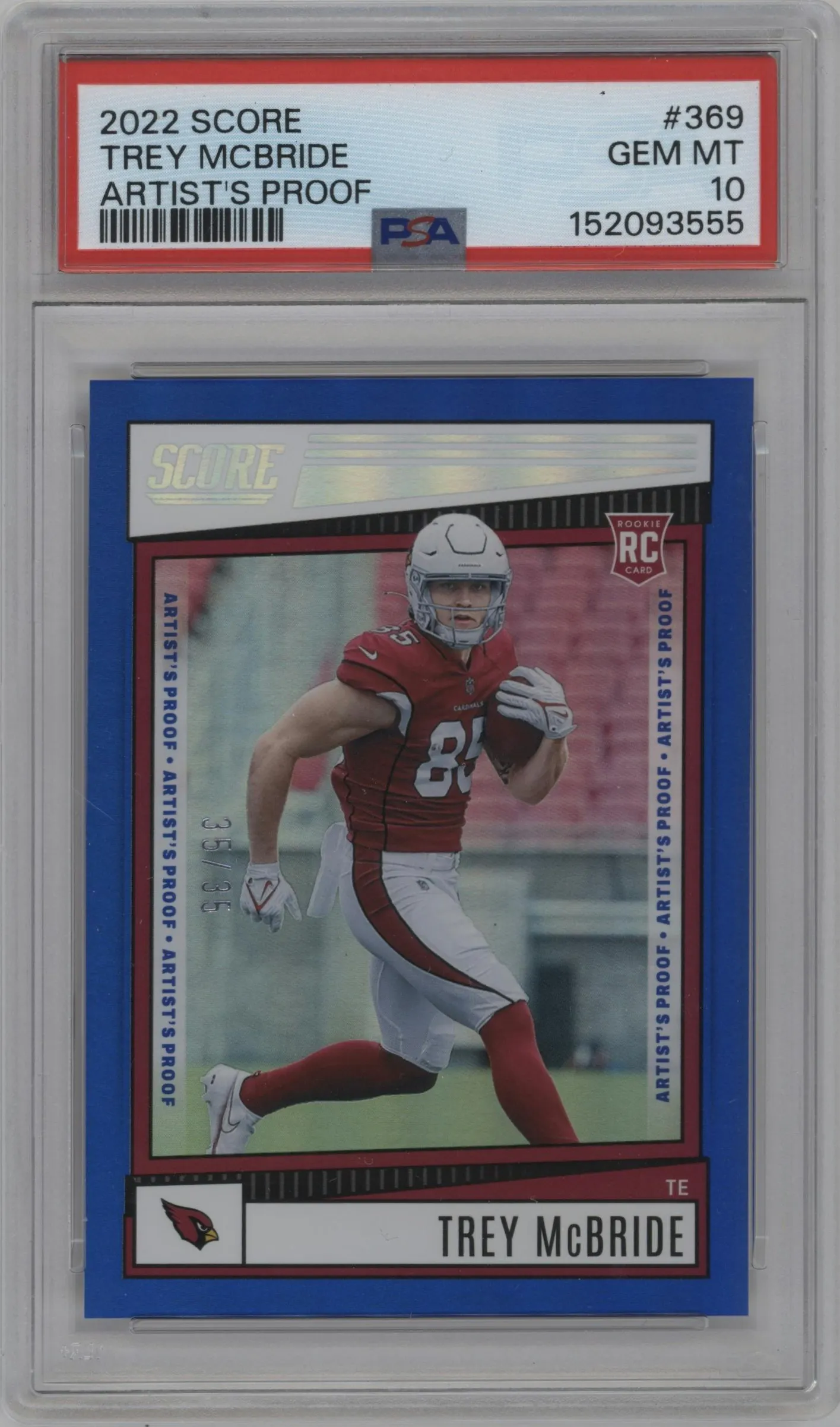 2022 Panini Score Trey McBride Artist's Proof #369 PSA 10