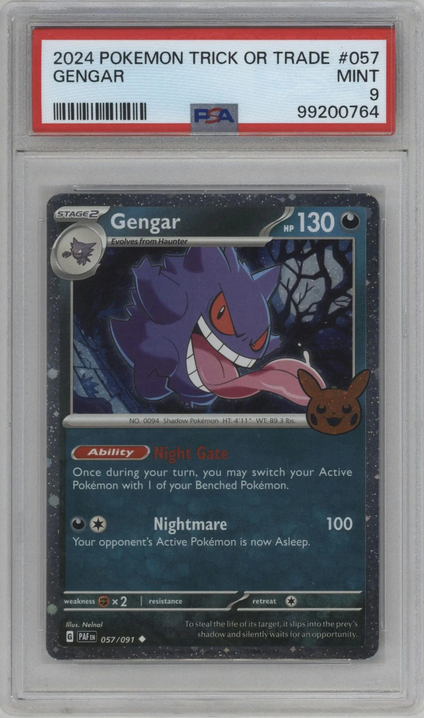 2024 Pokemon SV Trick or Trade Gengar Paldean Fates #057 PSA 9