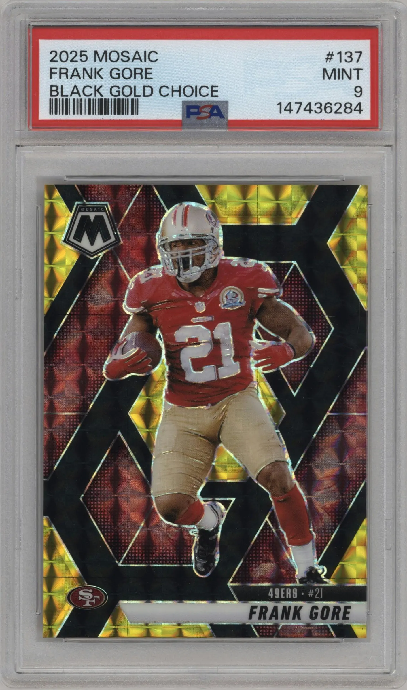 2025 Panini Mosaic Frank Gore Choice Black Gold #137 PSA 9