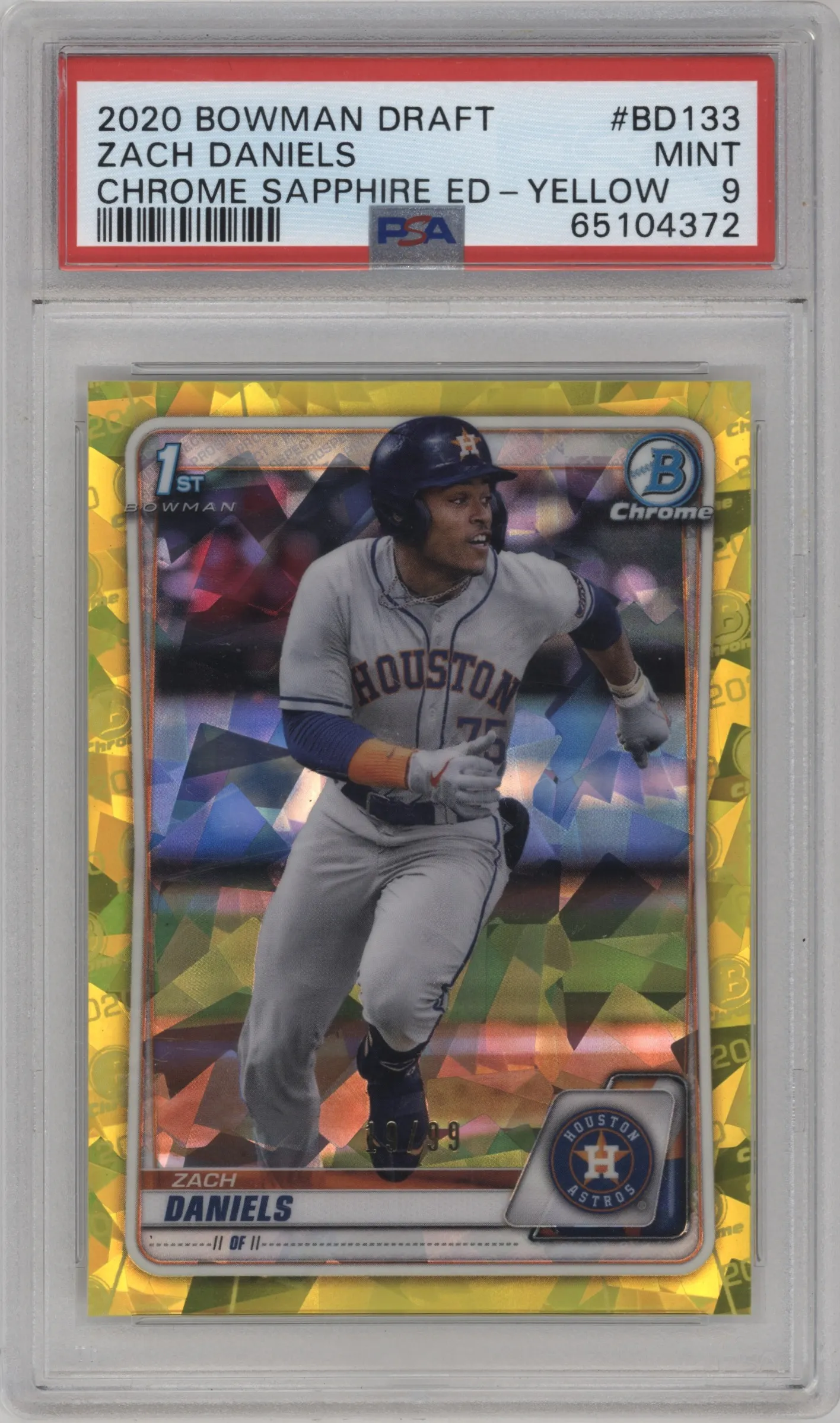 2020 Bowman Draft Sapphire Chrome Zach Daniels Yellow Sapphire #BD-133 PSA 9