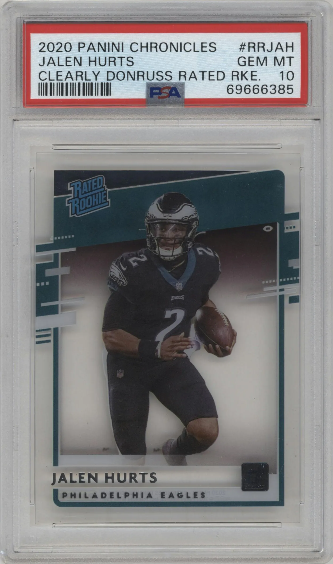 2020 Panini Chronicles Clearly Donruss Rtd.Rke. Jalen Hurts PSA 10