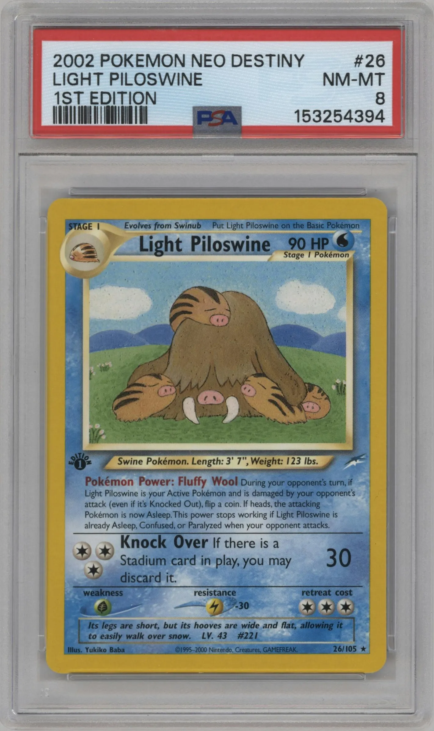 2002 Pokemon Neo Genesis Neo Destiny Light Piloswine #26 PSA 8