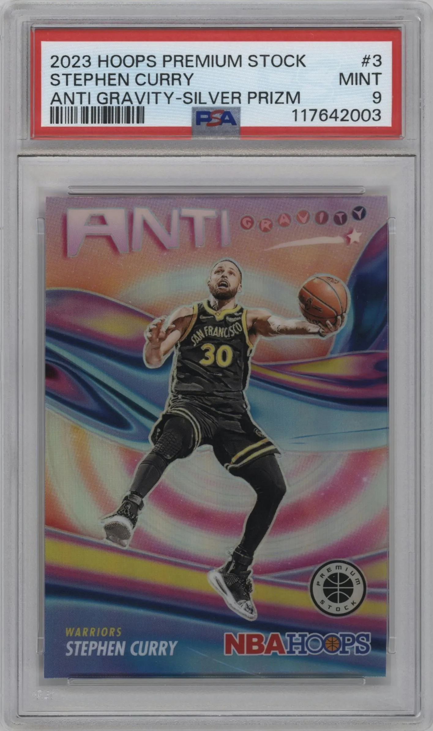 2023 Panini Hoops Premium Stock Anti Gravity Stephen Curry Silver Prizm #3 PSA 9