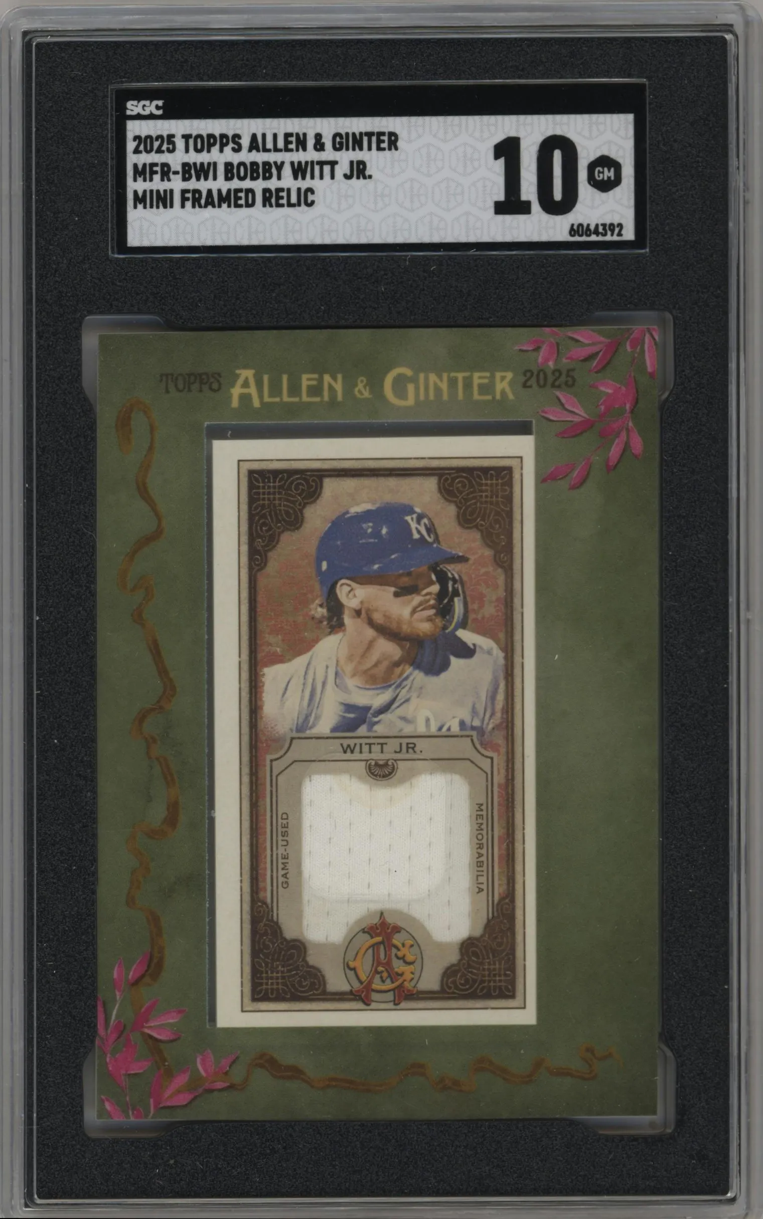 2025 Topps Allen & Ginter Framed Mini Relic Bobby Witt Jr. #MFR-BWI SGC 10