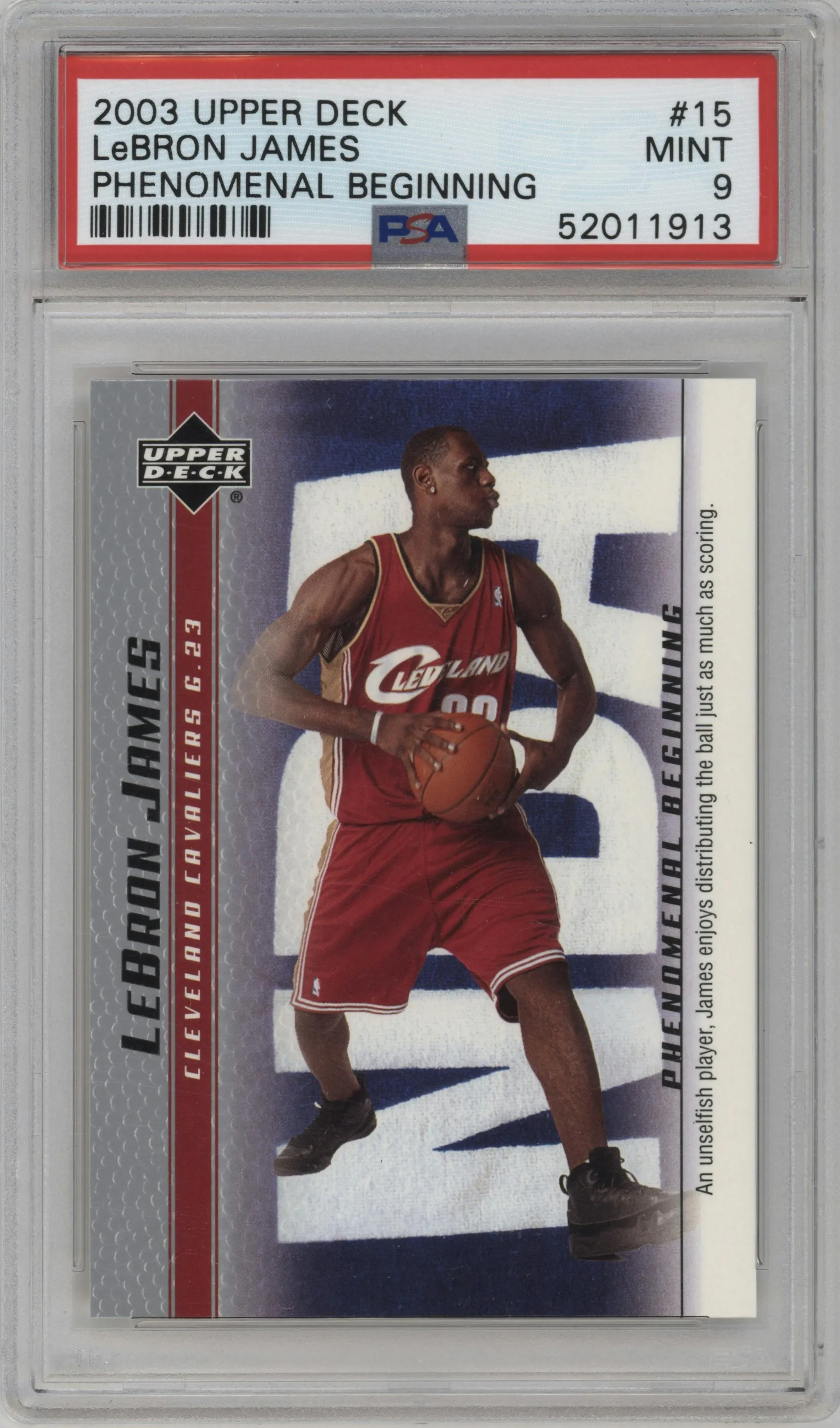 2003 Upper Deck LeBron James Phenomenal Beginning LeBron James #15 PSA 9
