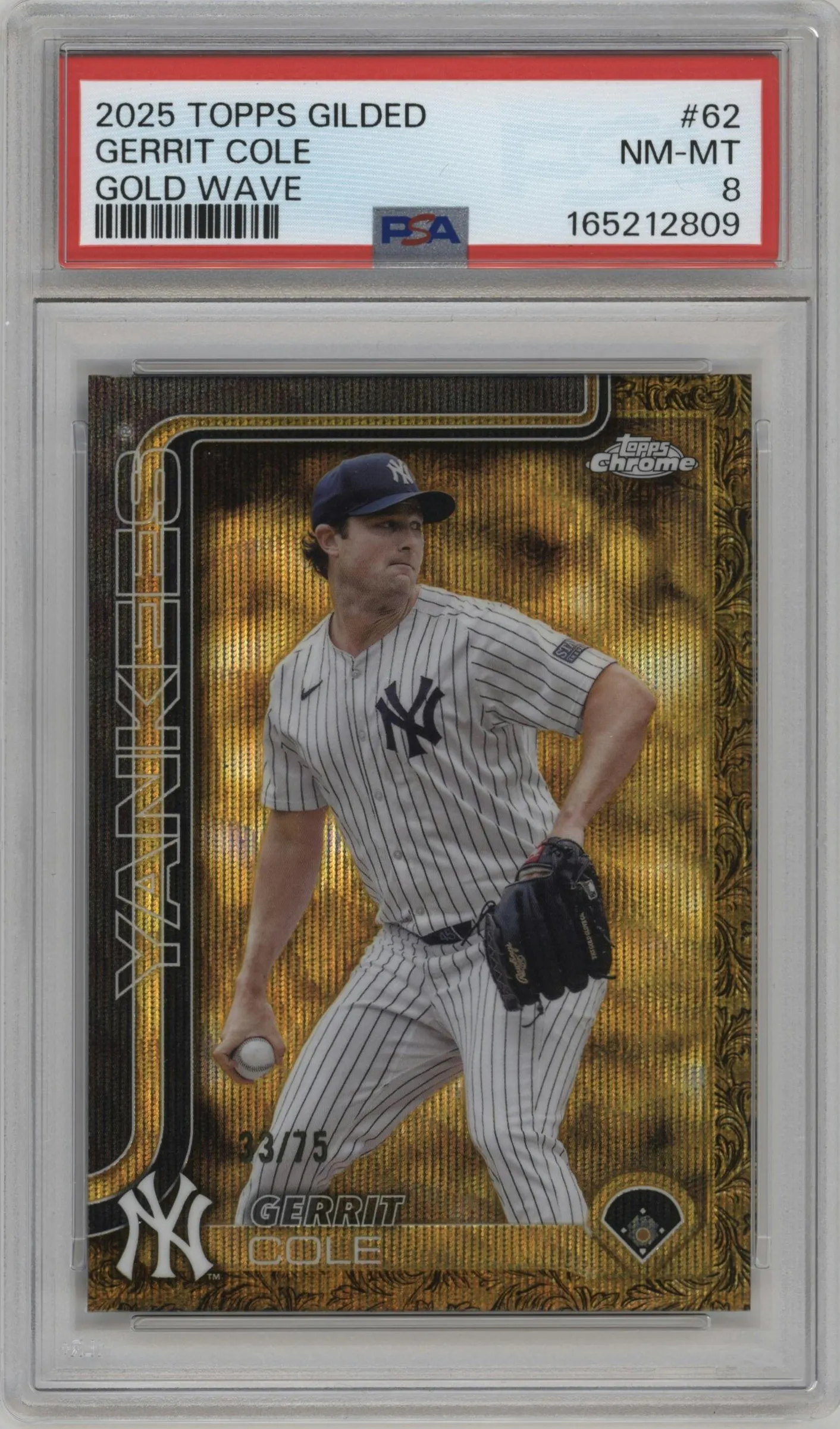 2025 Topps Gilded Collection Gerrit Cole Gold Wave #62 PSA 8