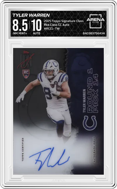 2025 Topps Signature Class Rke.Class CC Auto Tyler Warren #RCCL-TW ARENA CLUB 8.5