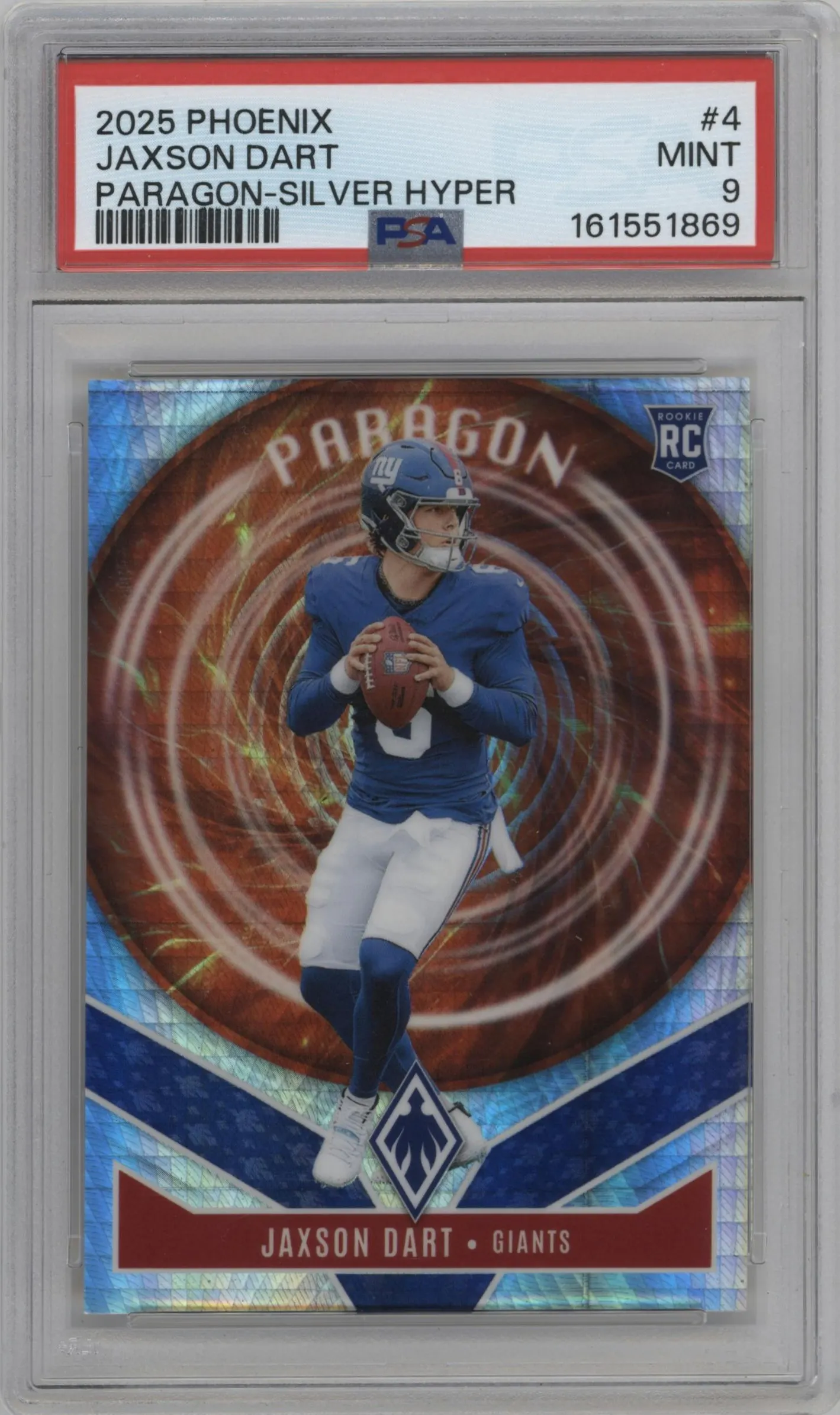 2025 Panini Phoenix Paragon Jaxson Dart Hyper Silver #4 PSA 9