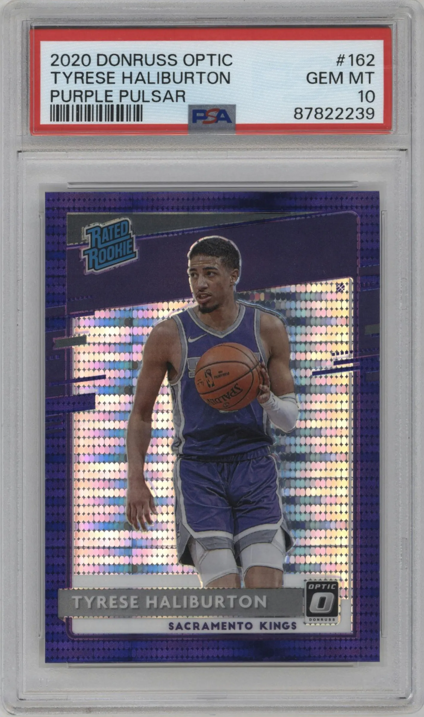 2020 Panini Donruss Optic Rated Rookie Tyrese Haliburton Purple Pulsar PSA 10