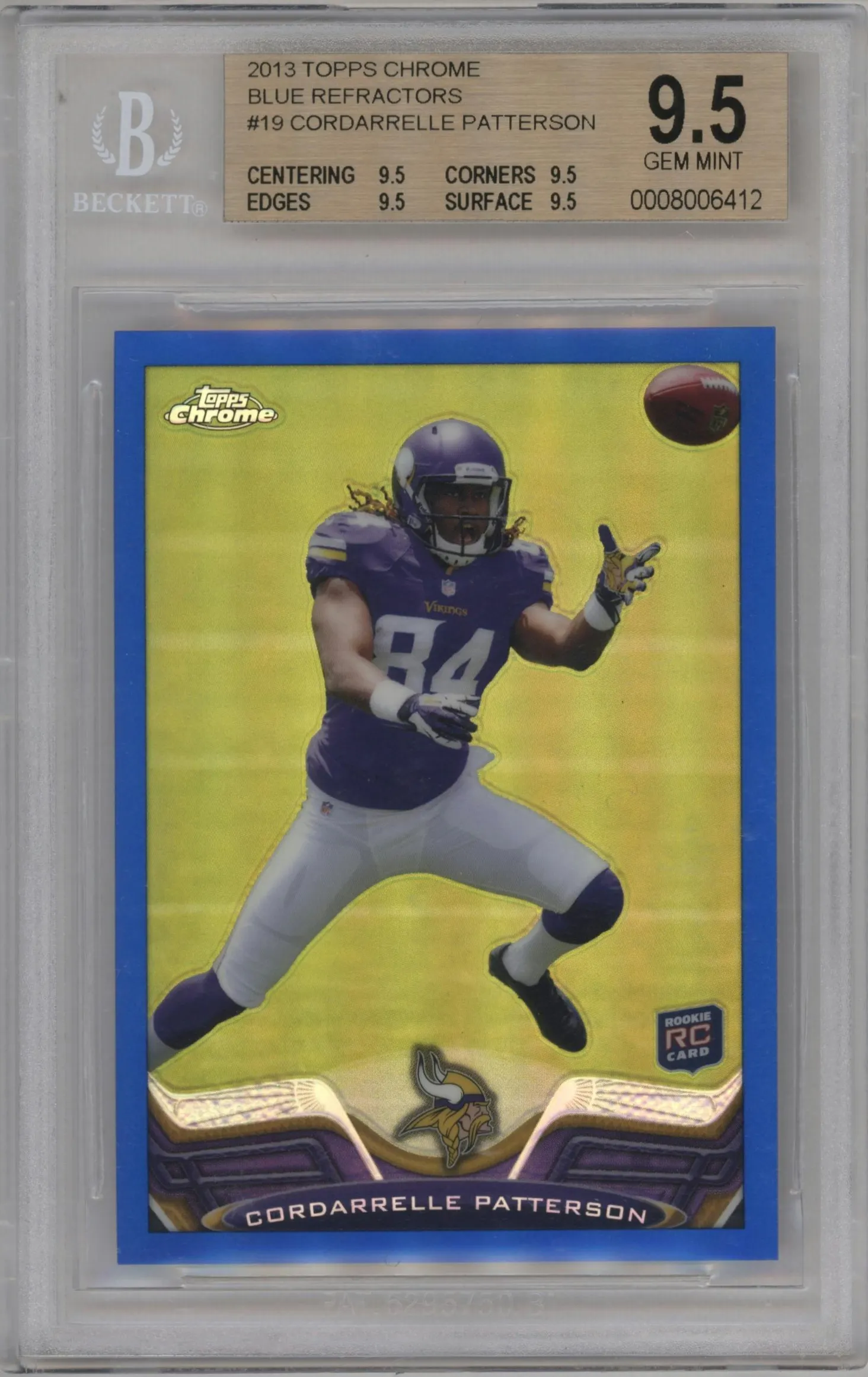 2013 Topps Chrome Cordarrelle Patterson Blue Refractor #19 BGS 9.5