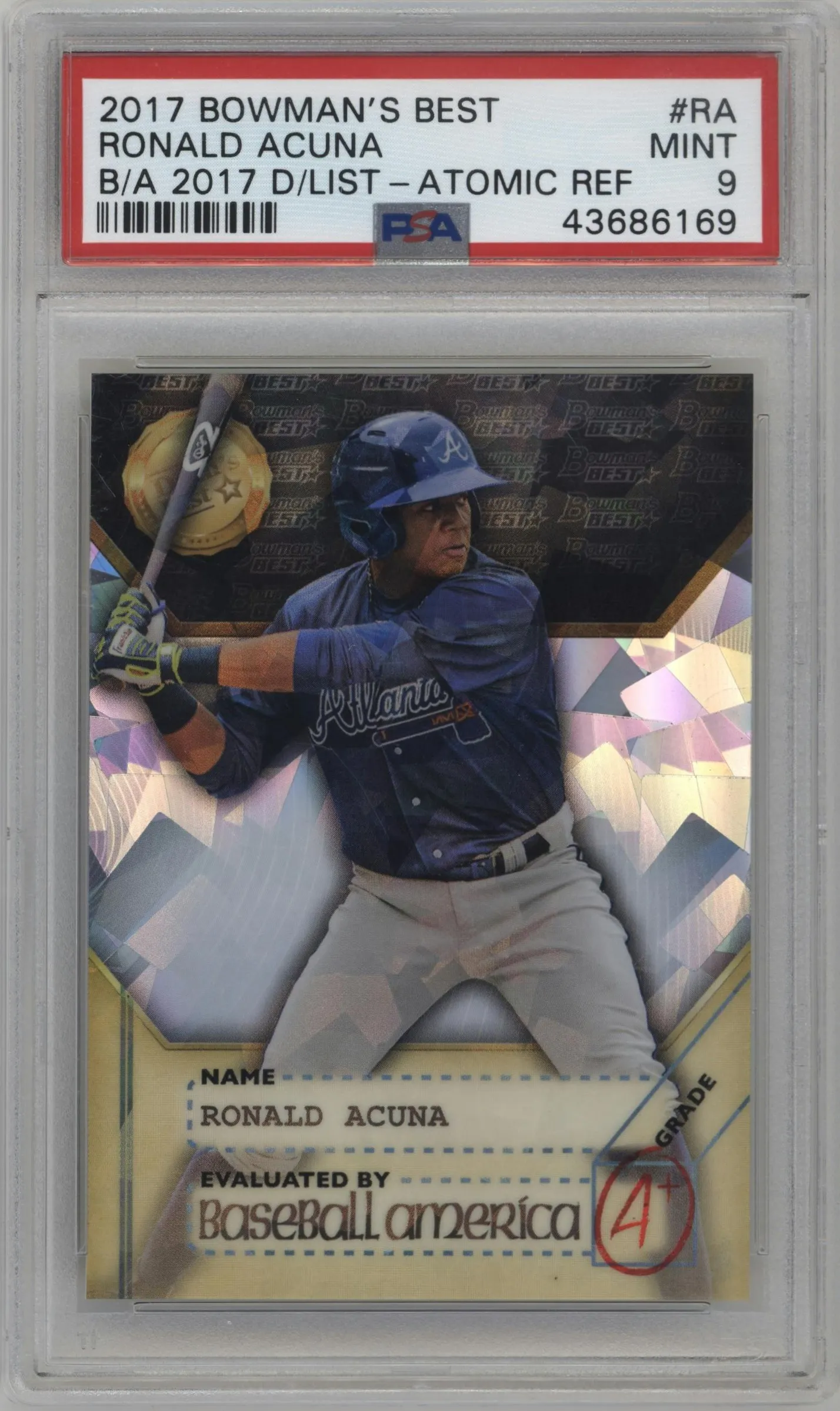 2017 Bowman’s Best America’s 2017 Dean’s List Ronald Acuna Atomic Refractor #BADL-RA PSA 9